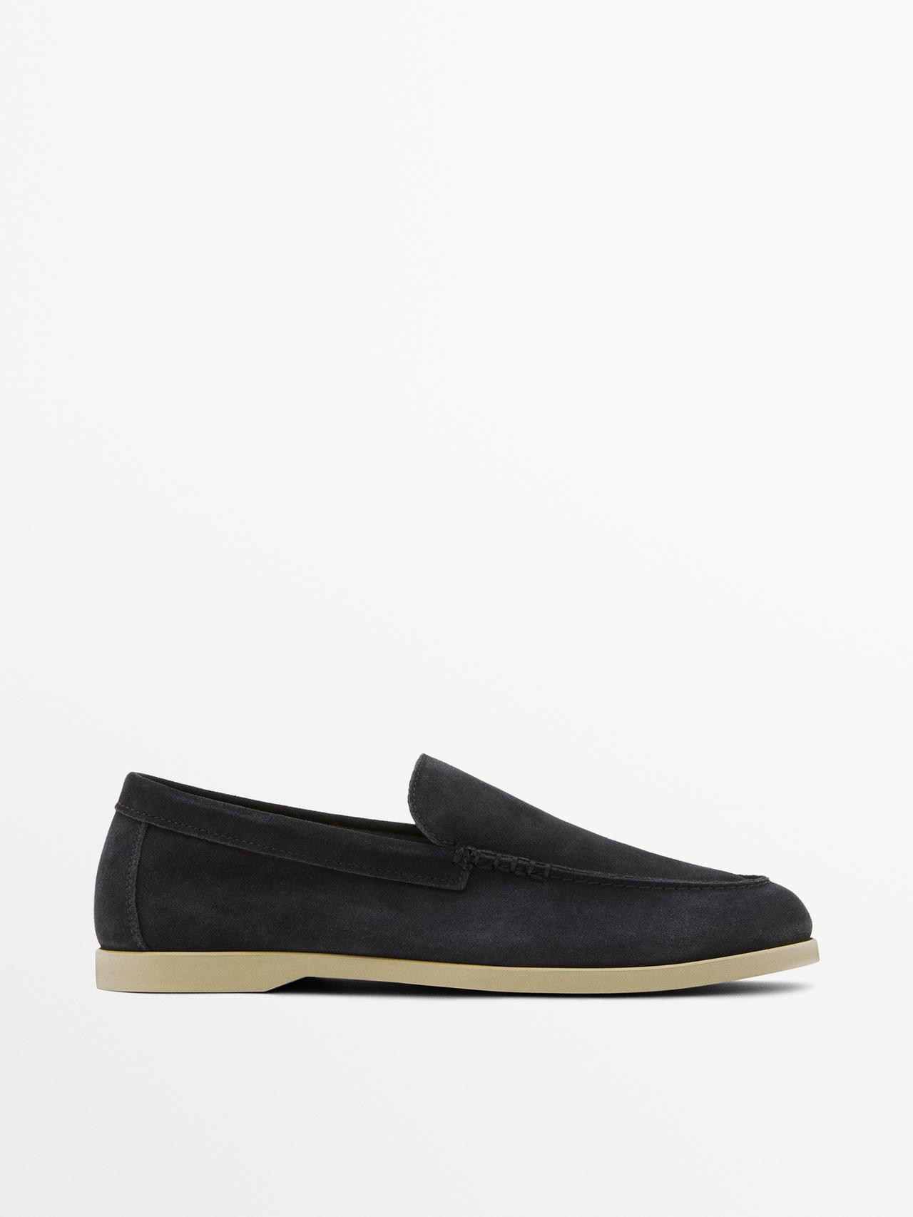 Mocassino In Pelle Scamosciata Soft - Blu Scuro - 41 - Massimo Dutti - Maschile