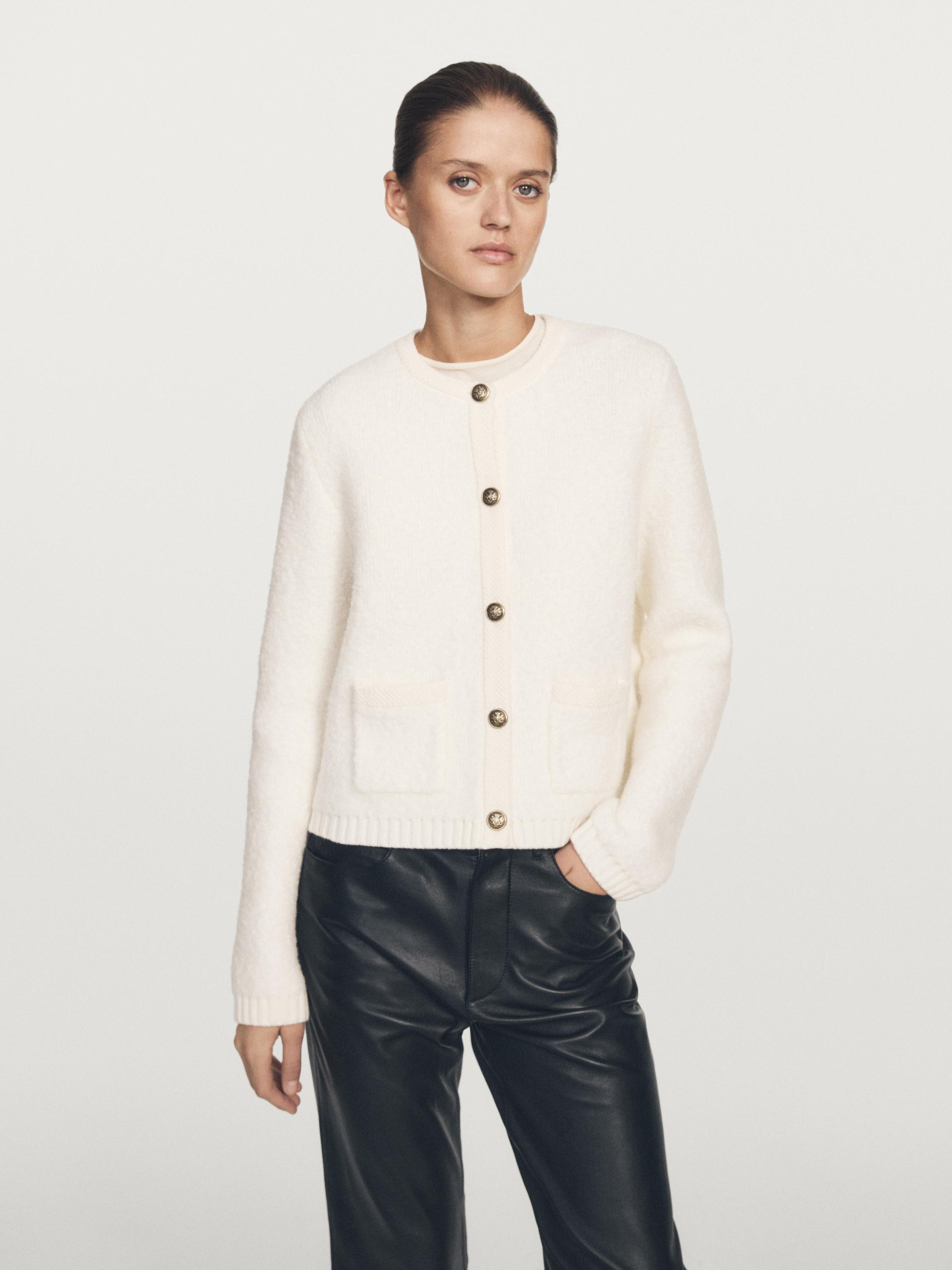 Short knit cardigan with gold button detail