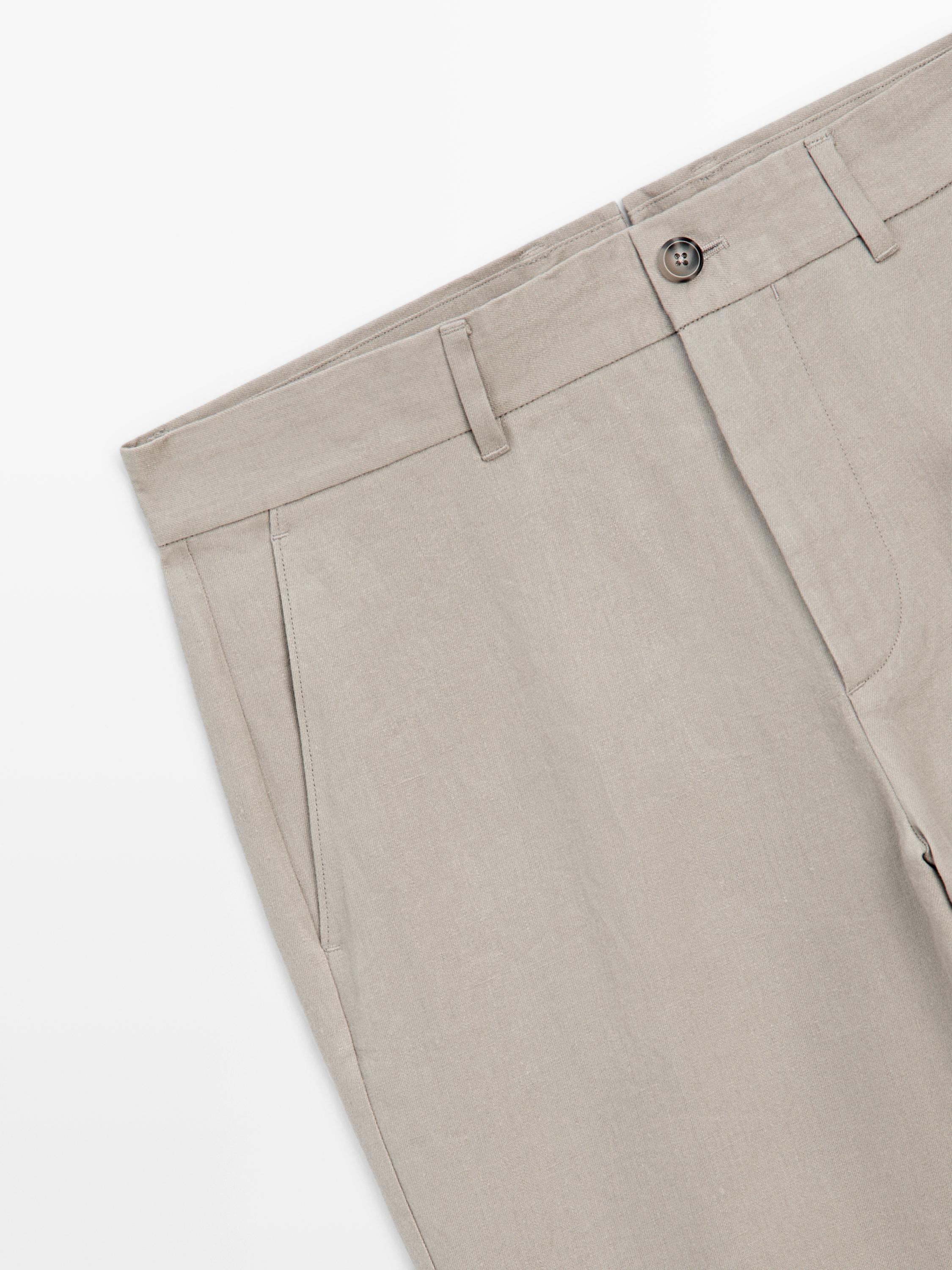 Tapered fit linen pants — BEIGE