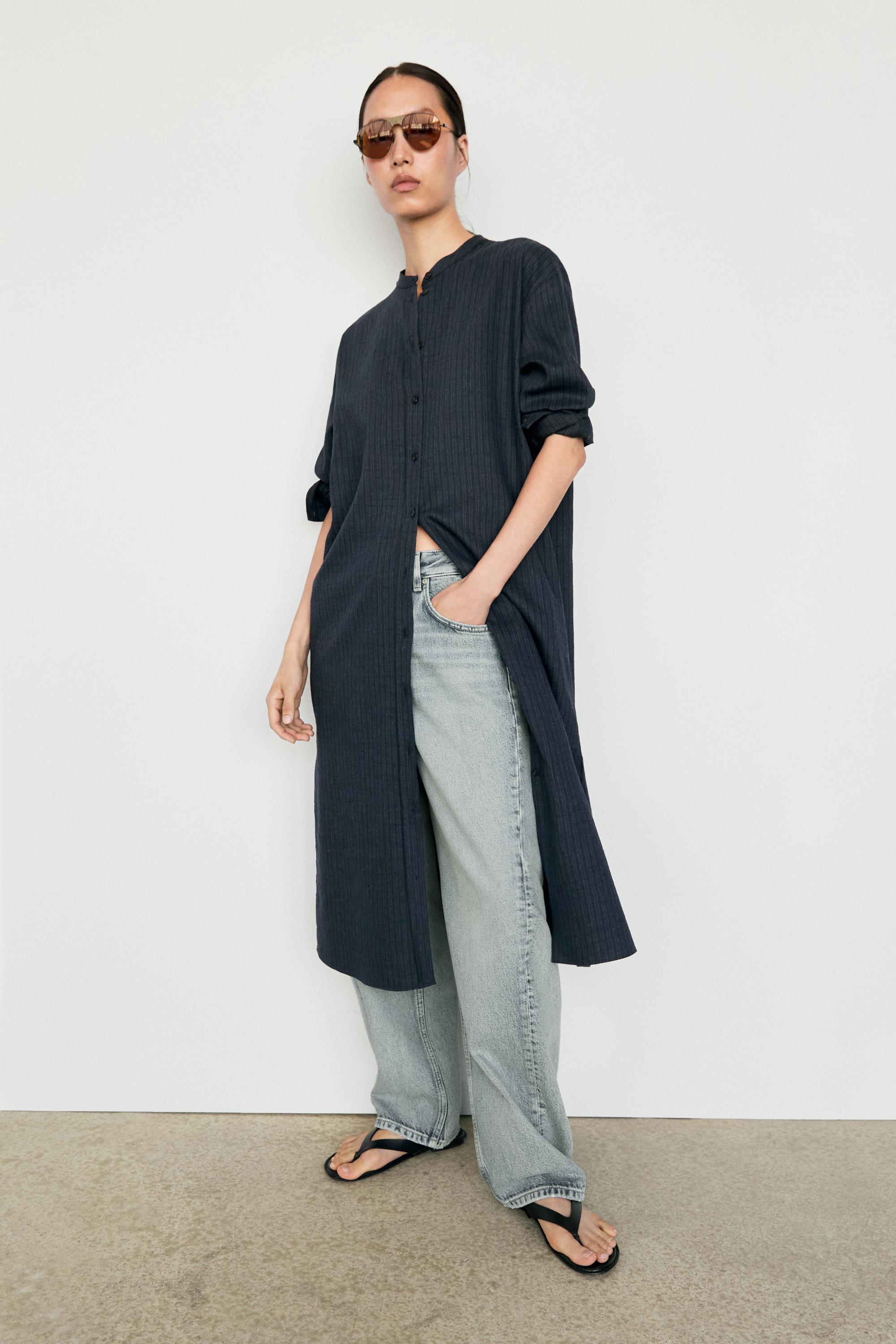Flowing midi shirt dress — BLUE