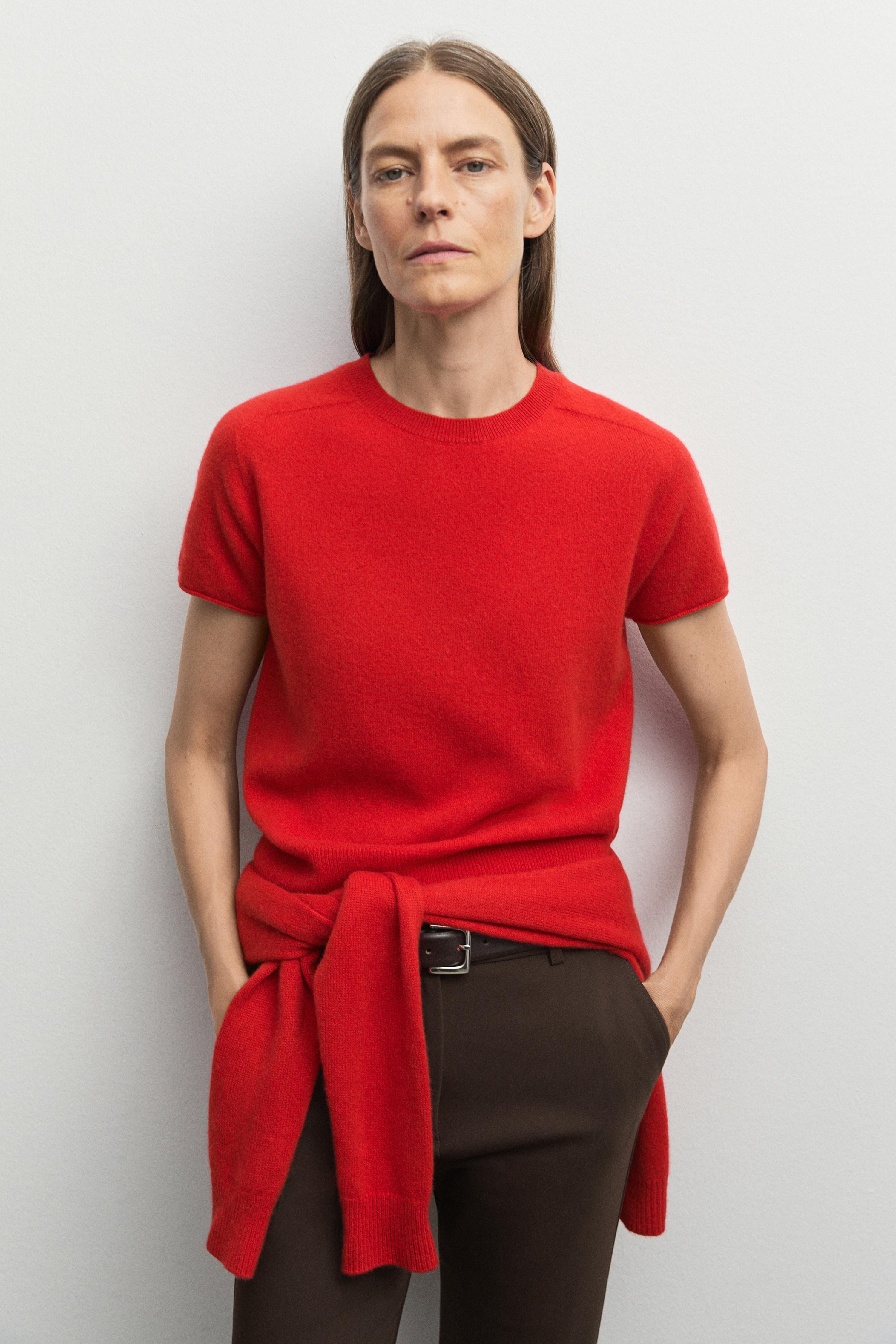 100% cashmere short sleeve knit sweater