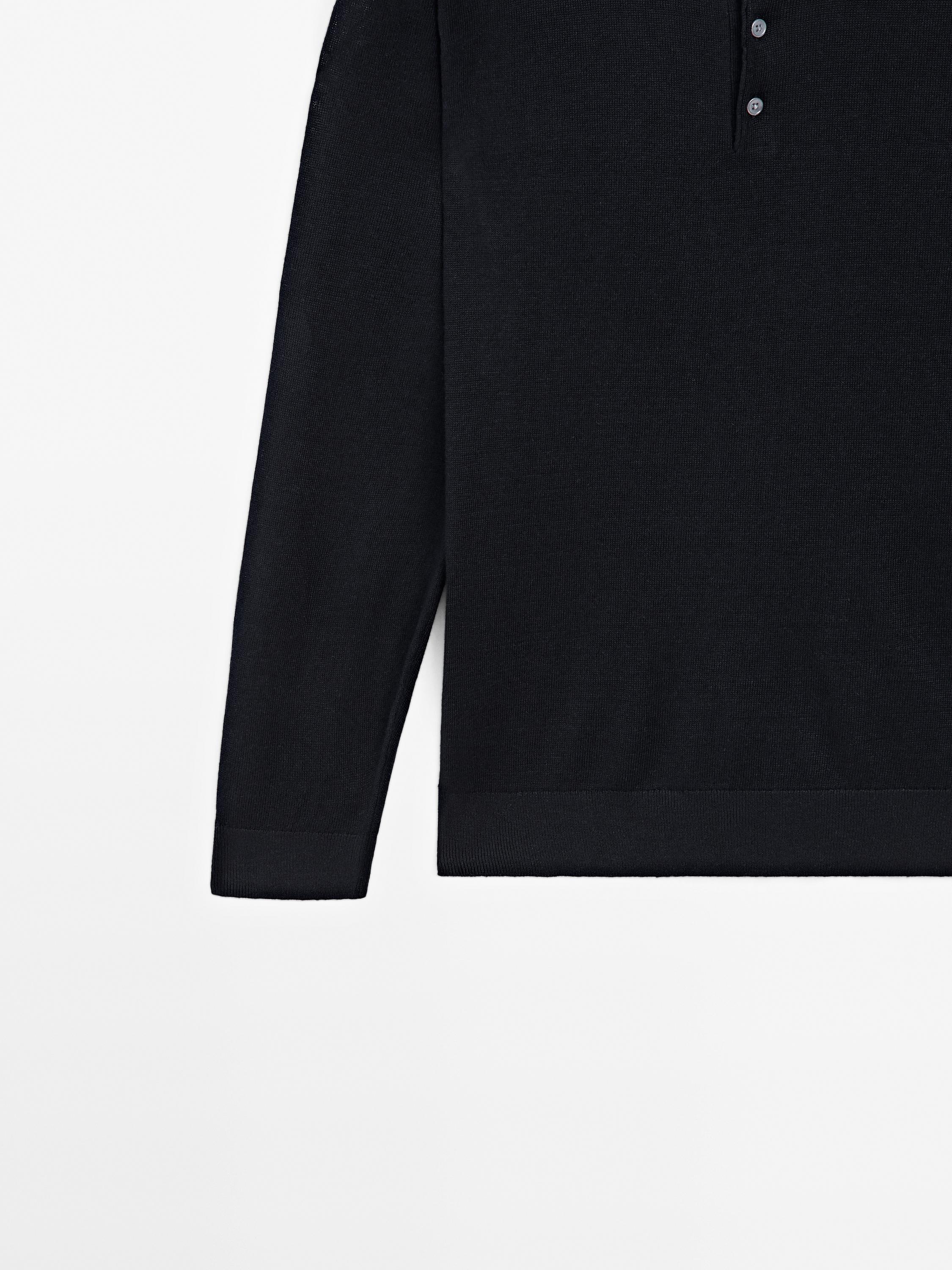 Linen polo collar knit sweater