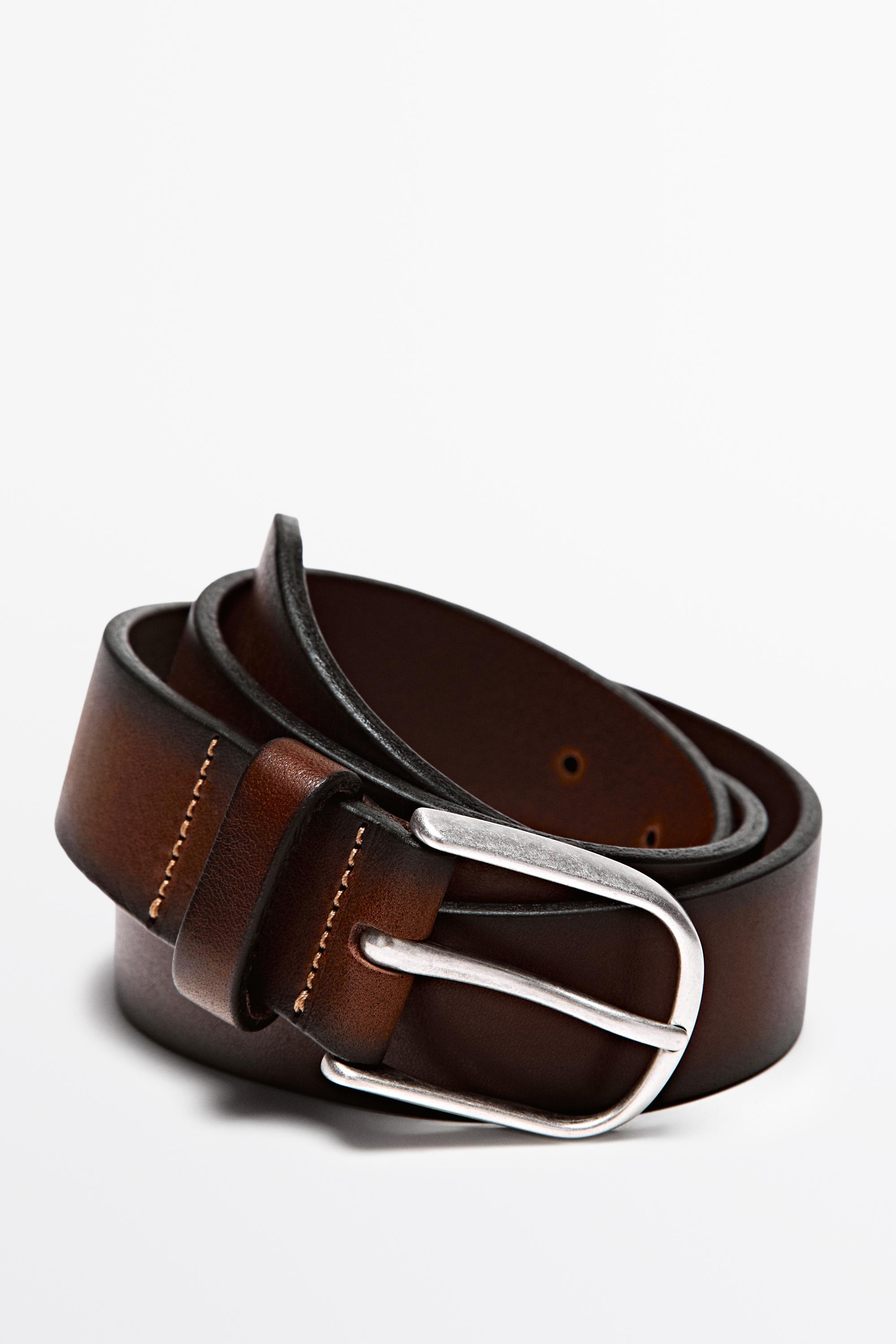 Shaded nappa leather belt — BROWN