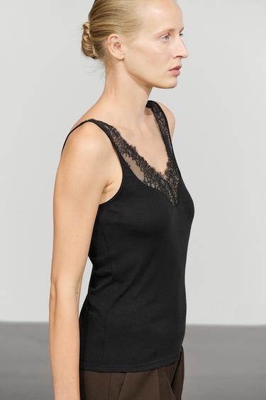 Strappy lace-trimmed camisole top — BLACK 5