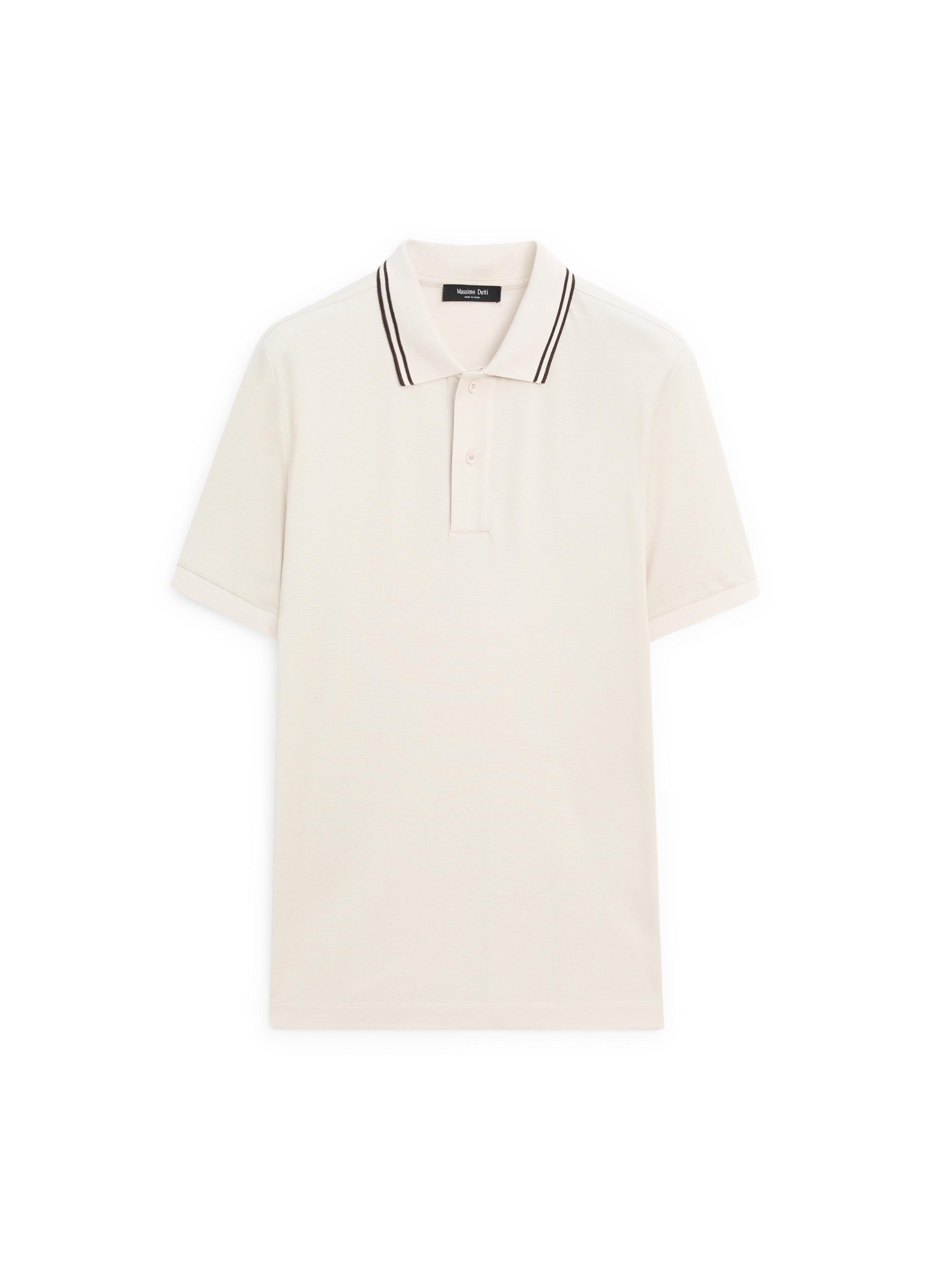 Short sleeve polo shirt with contrast detail — CREAM