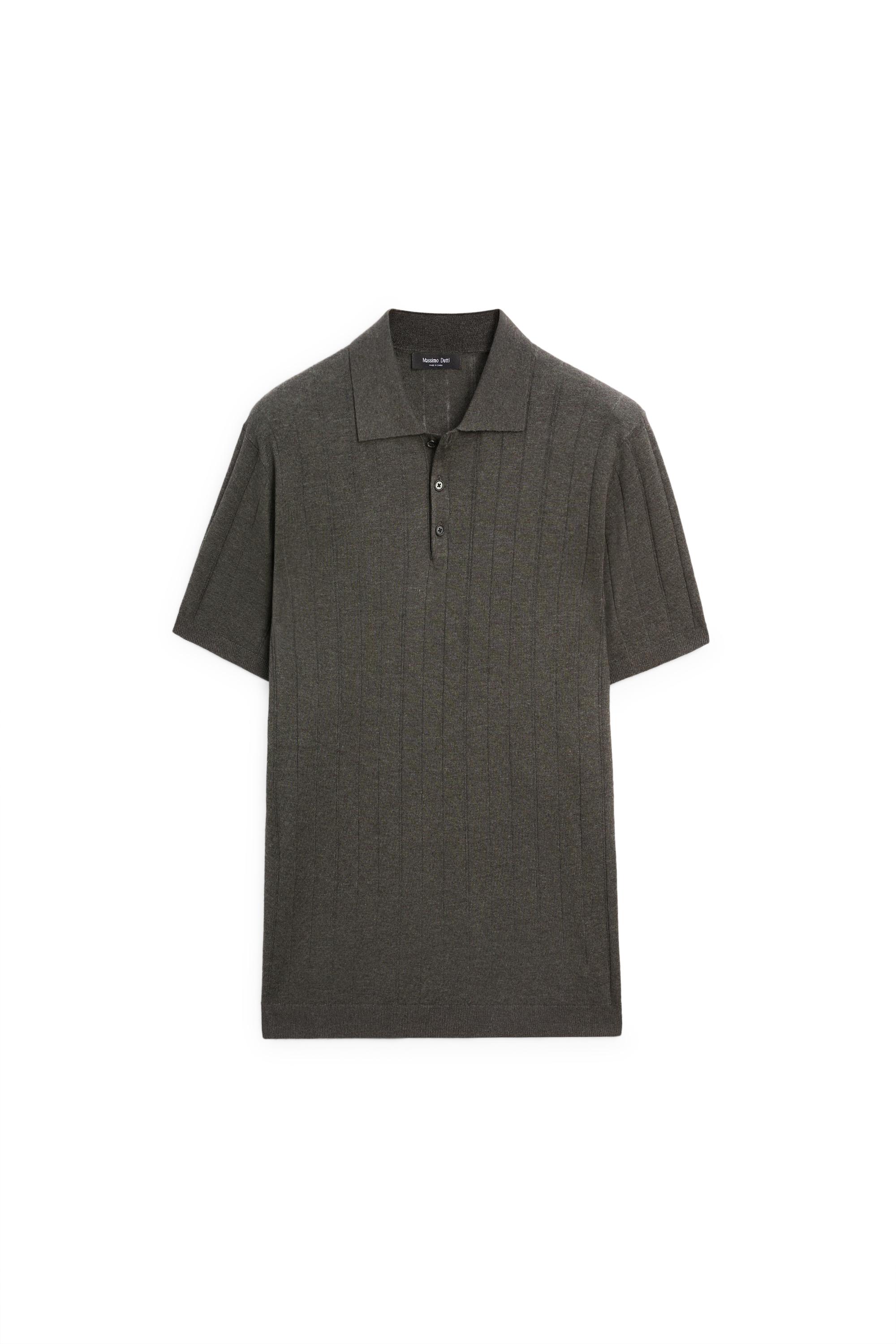 Knit cotton blend polo shirt with short sleeves — CHARCOAL