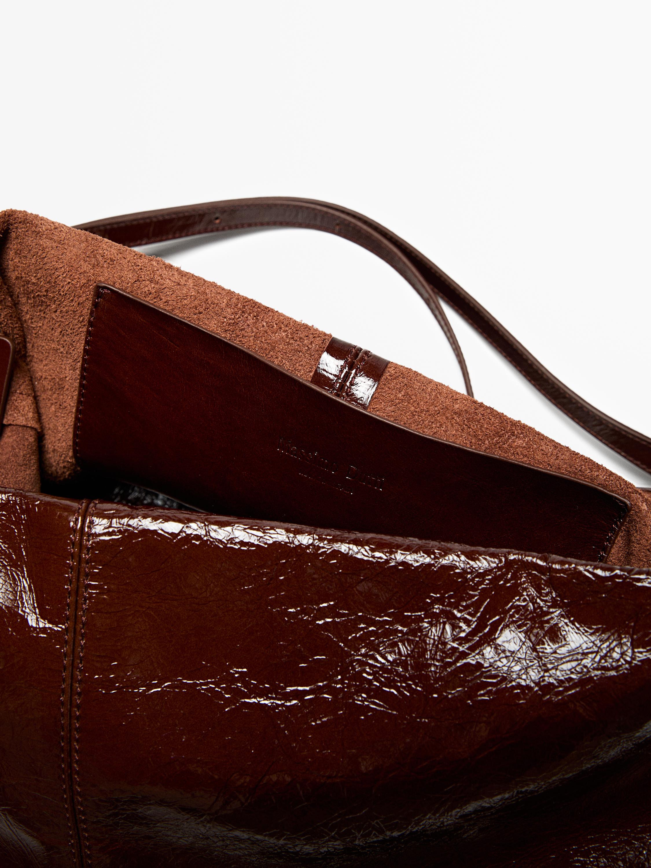 Crackled nappa leather flap bag — BROWN MARL