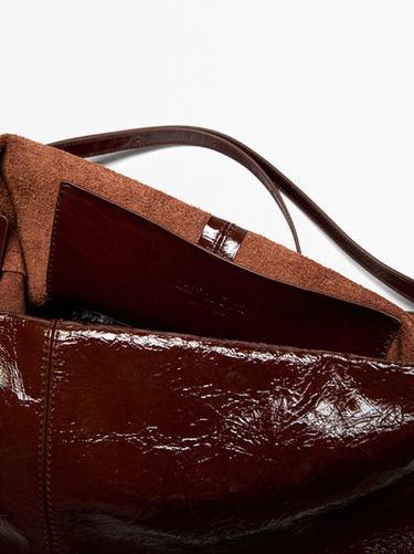 Crackled nappa leather flap bag — BROWN MARL 6