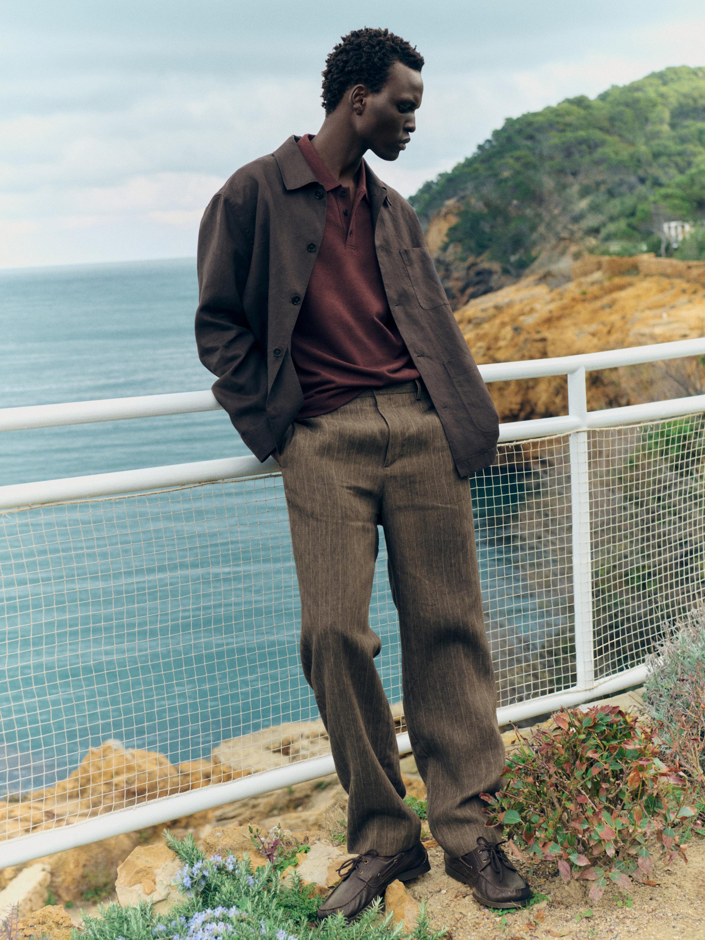 Striped linen trousers — BROWN