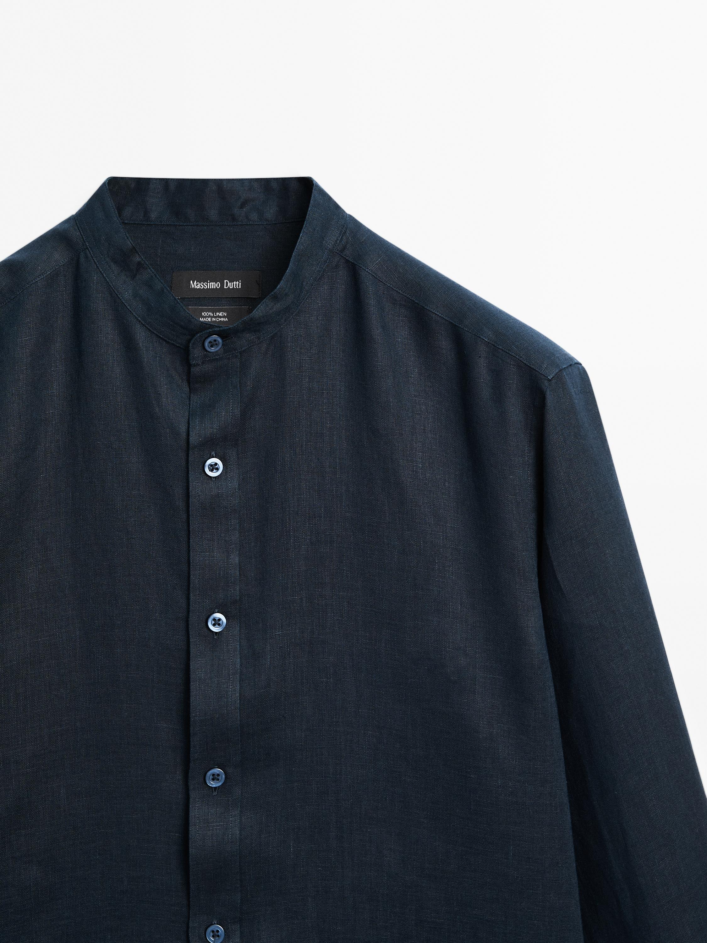 Regular-fit shirt with stand collar