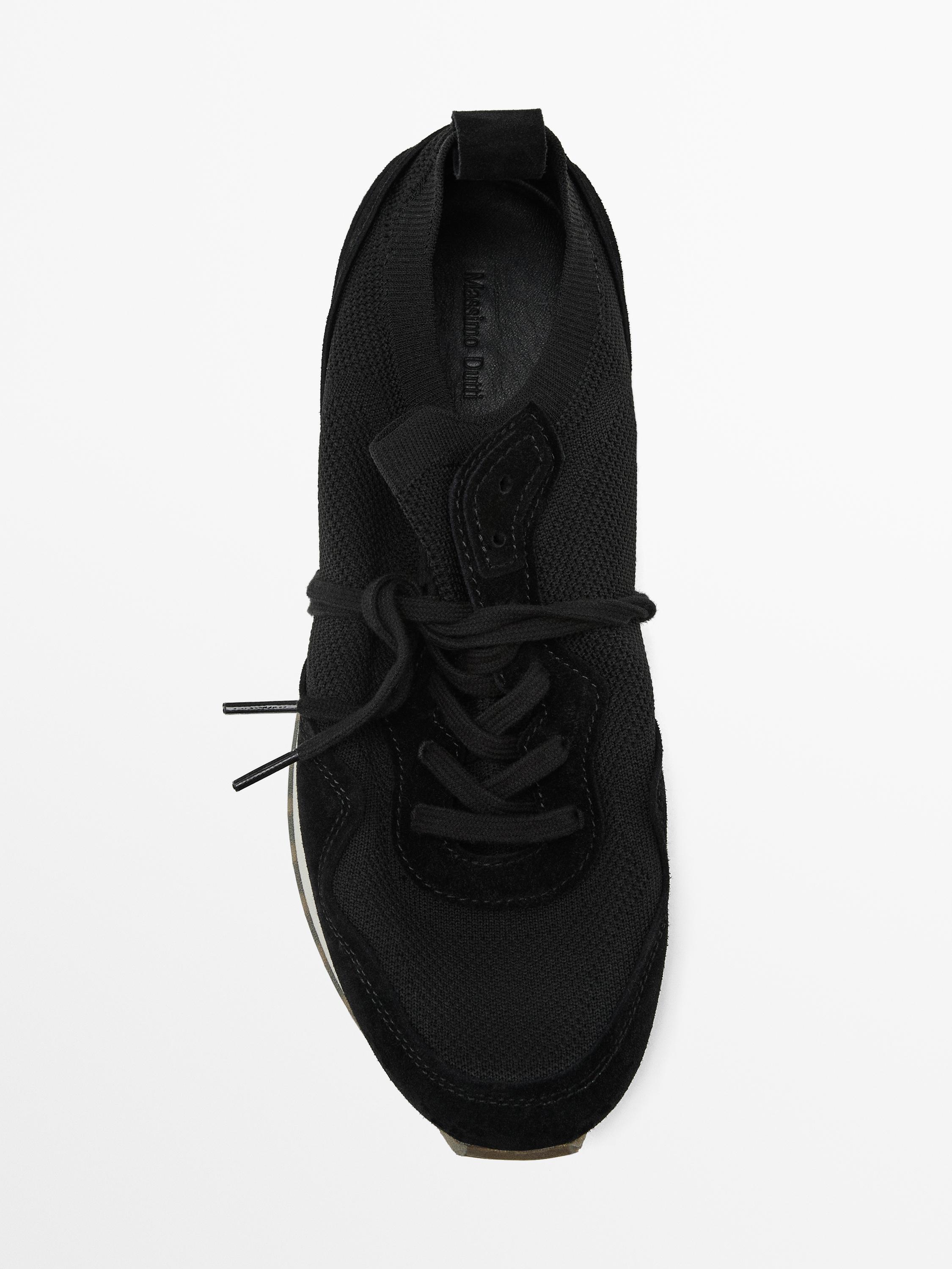 Split suede trainers · Black · Shoes Massimo Dutti