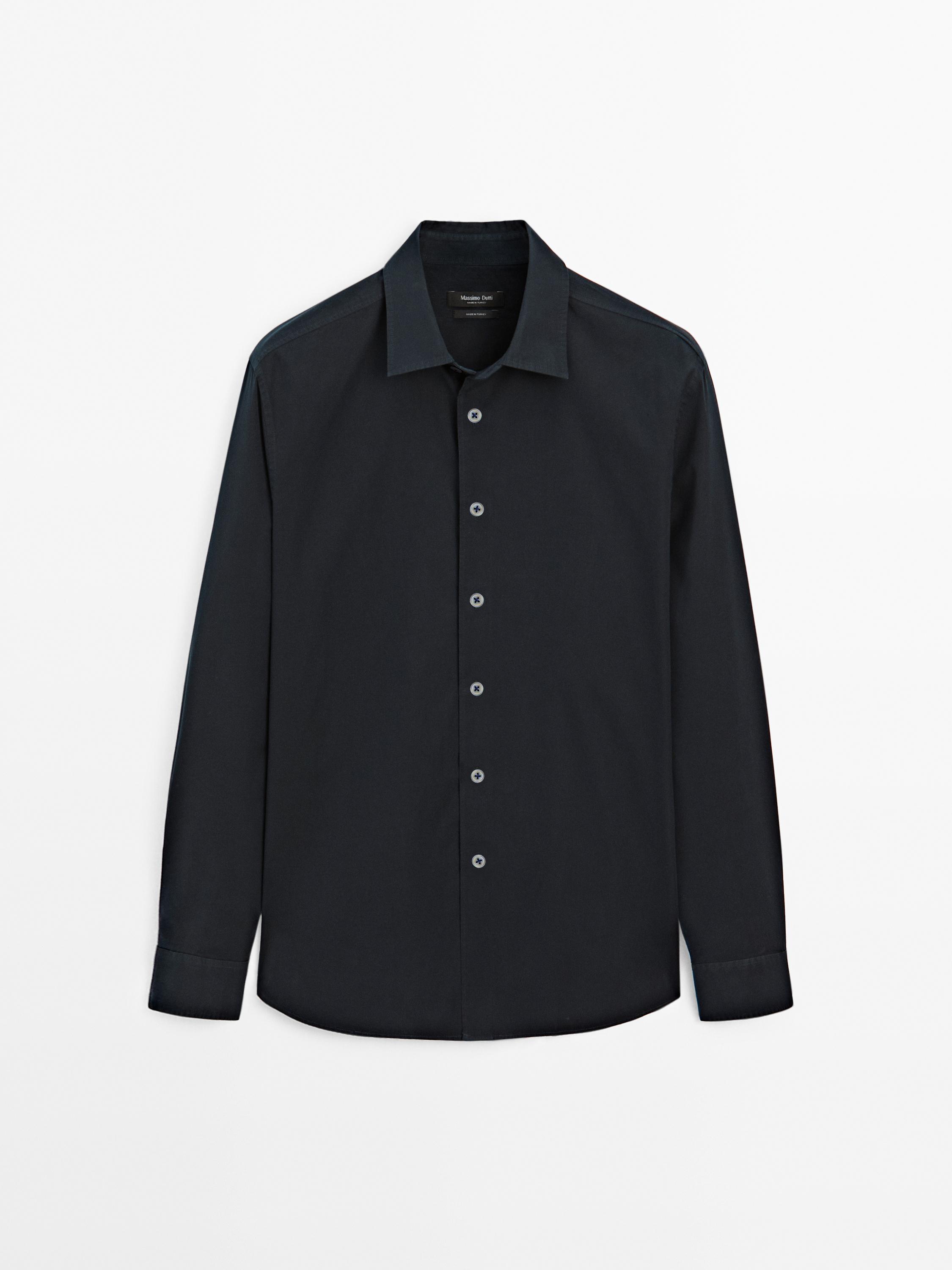 Regular-Fit-Hemd aus Baumwoll-Seidenmischgewebe