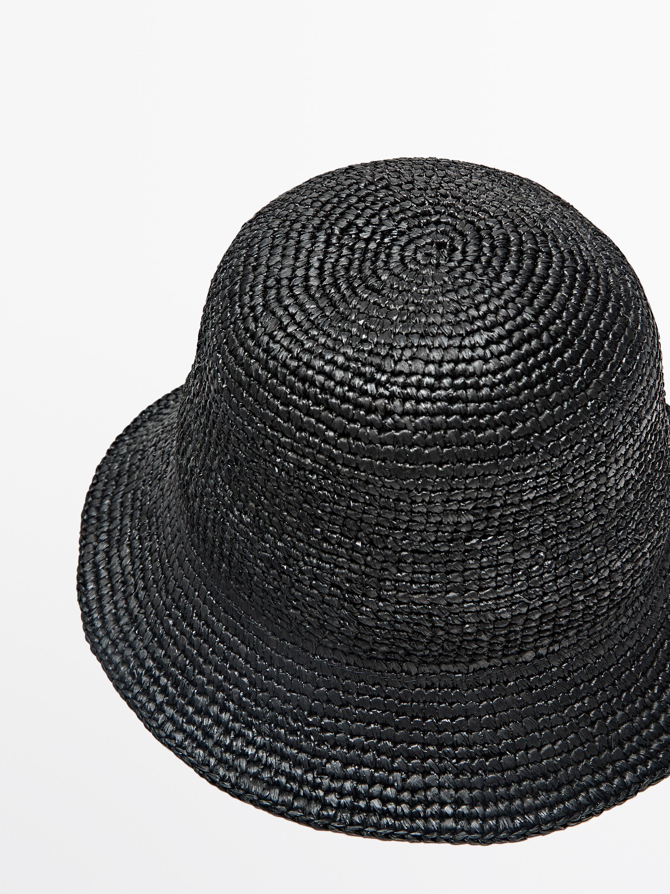 Raffia bucket hat — BLACK