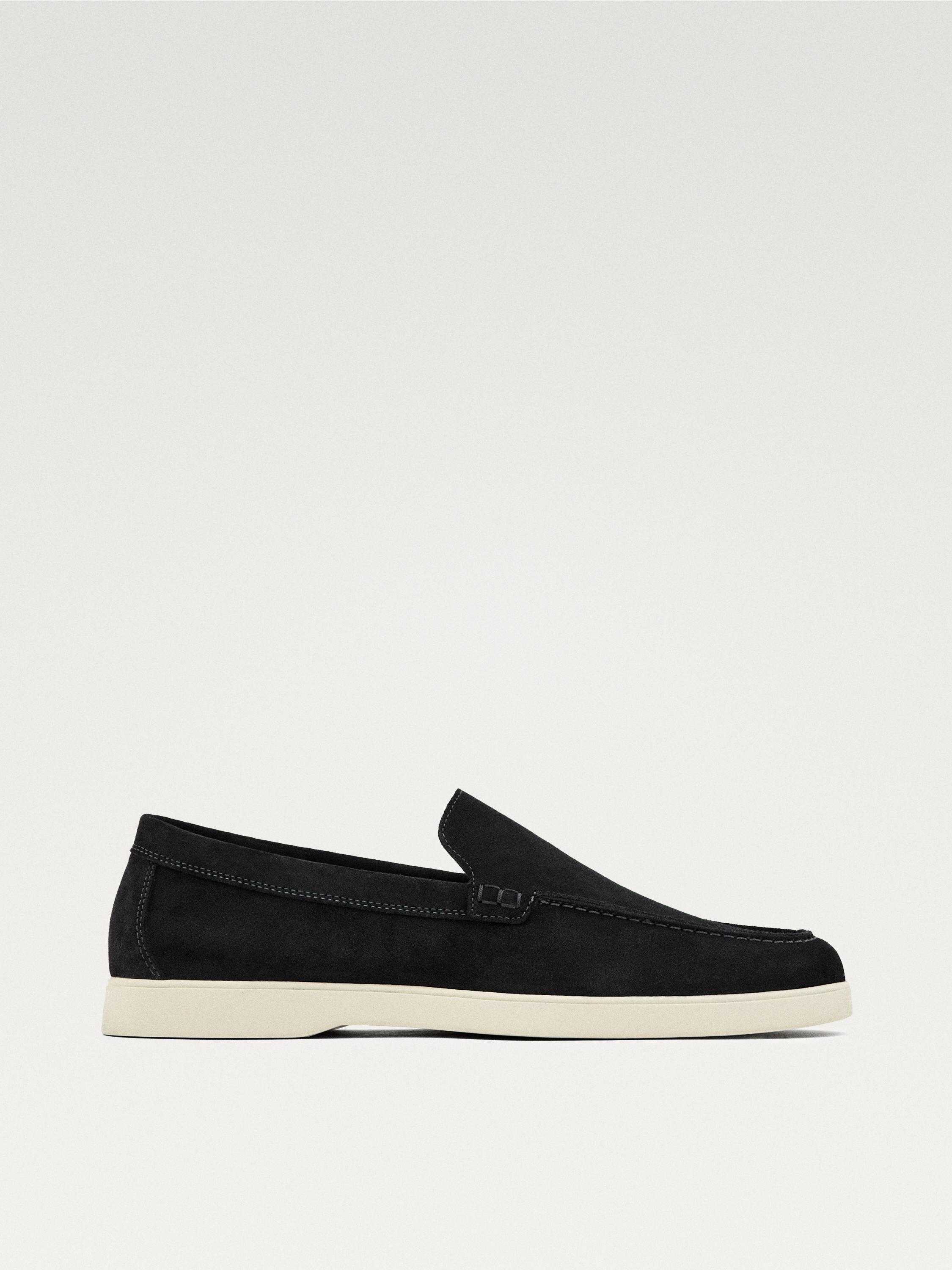 Split suede leather loafers · Blue · Shoes | Massimo Dutti
