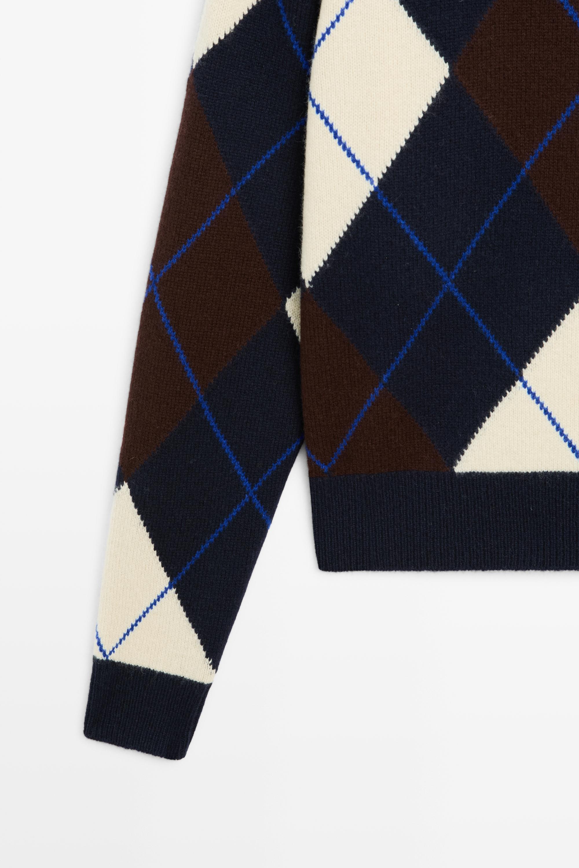 100% wool knit Argyle sweater — NAVY BLUE