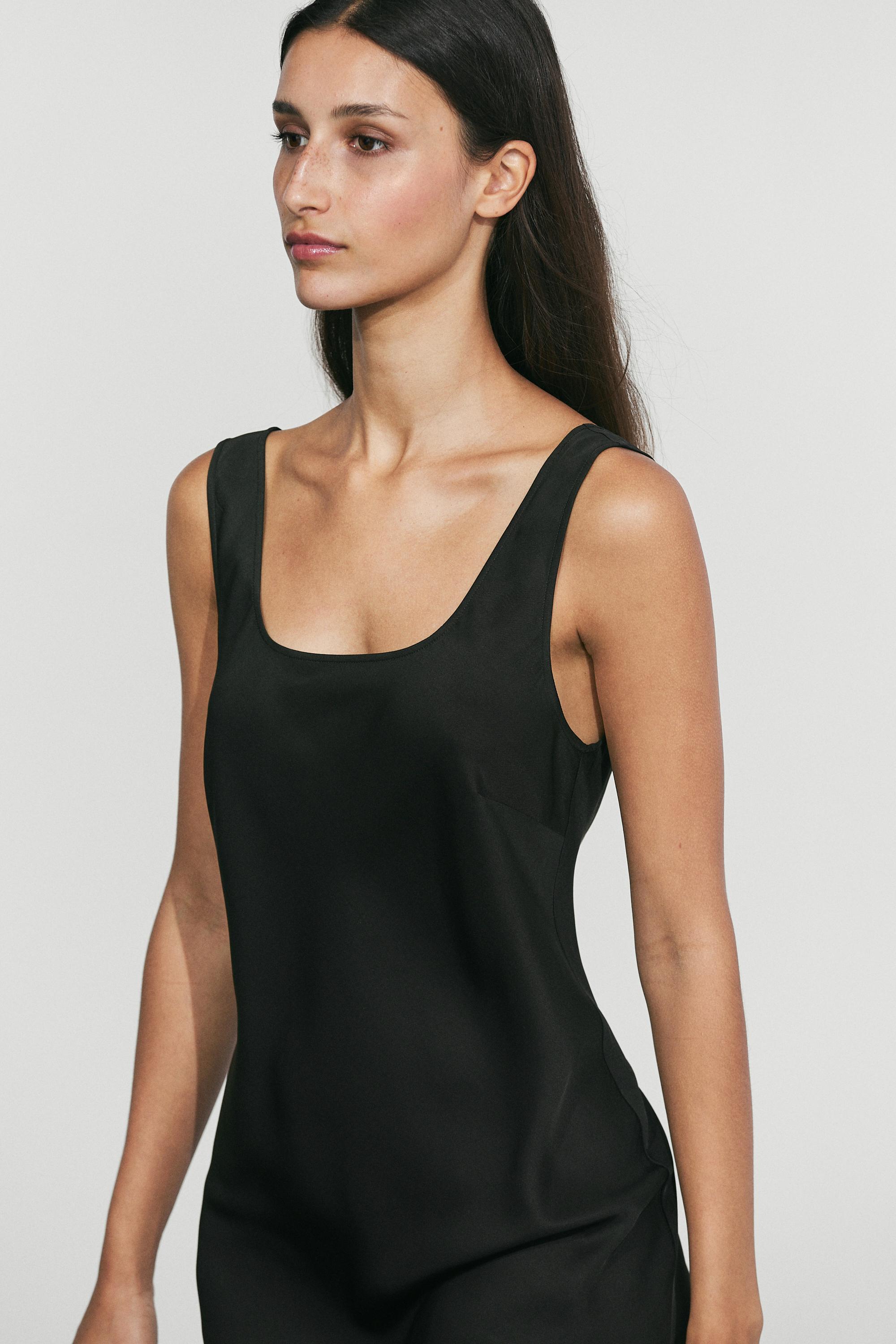 Flowing short strap dress — BLACK