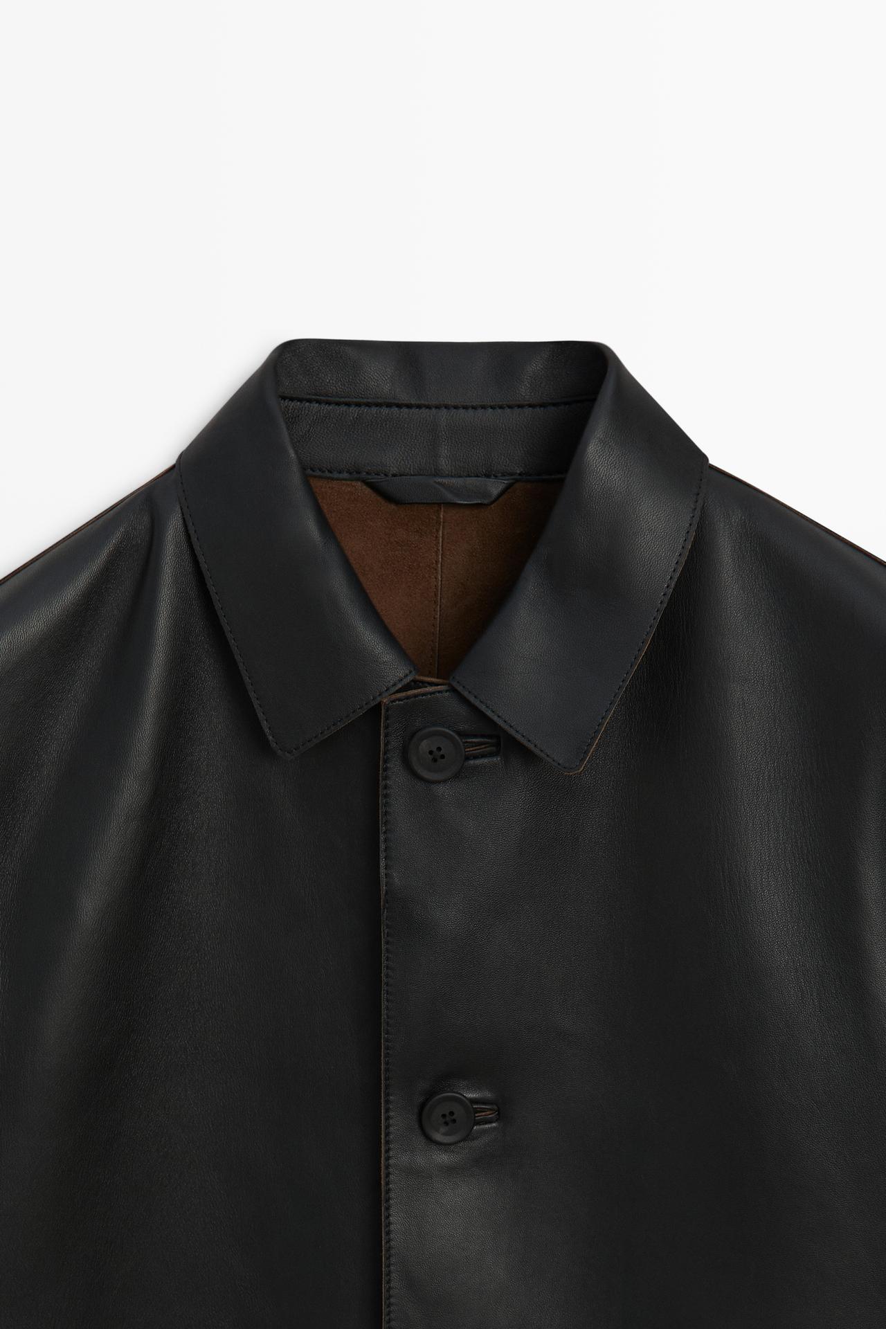 Nappa leather jacket with button detail — BLACK