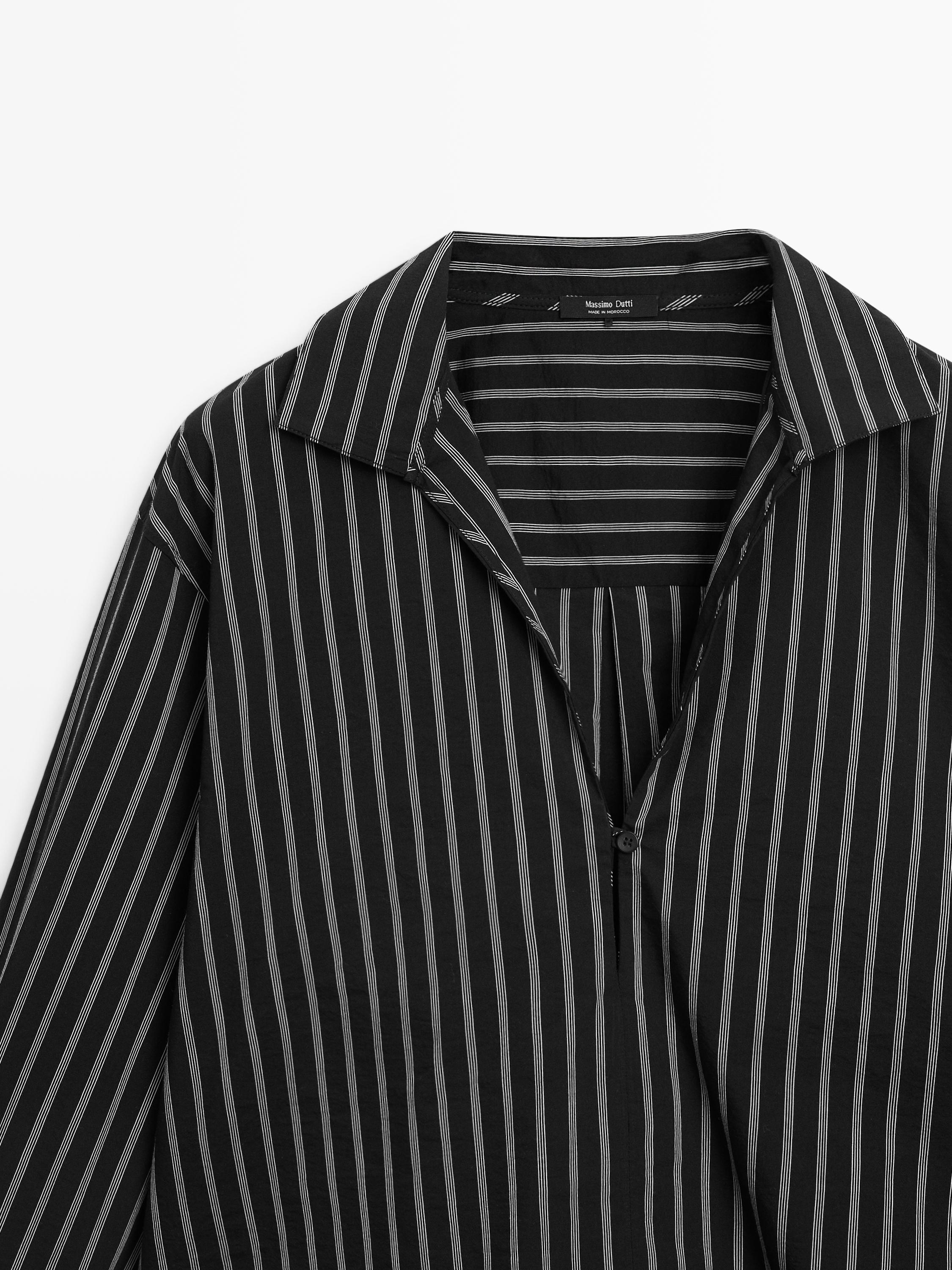 Striped cotton blend shirt — BLACK