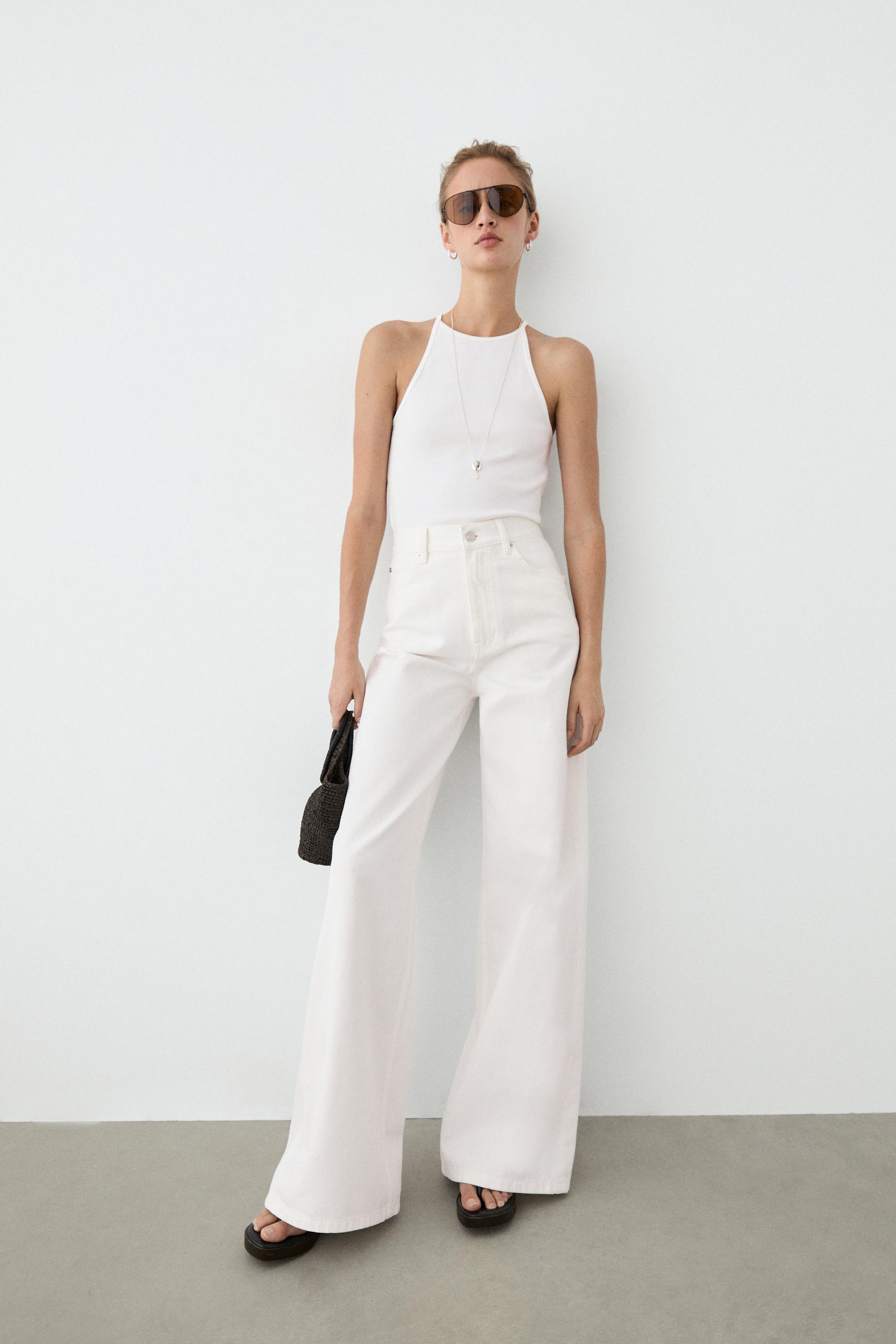High-waist wide-leg jeans — Off white