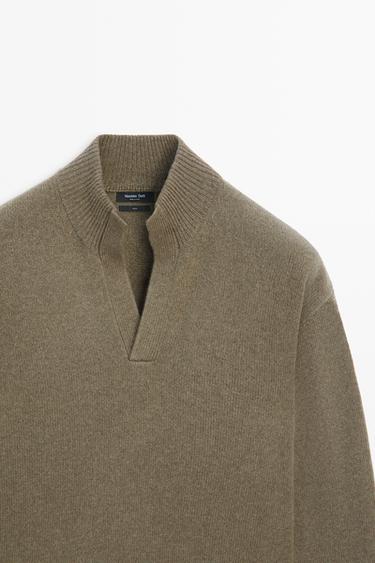 100% wool mock neck knit sweater — BEIGE 4