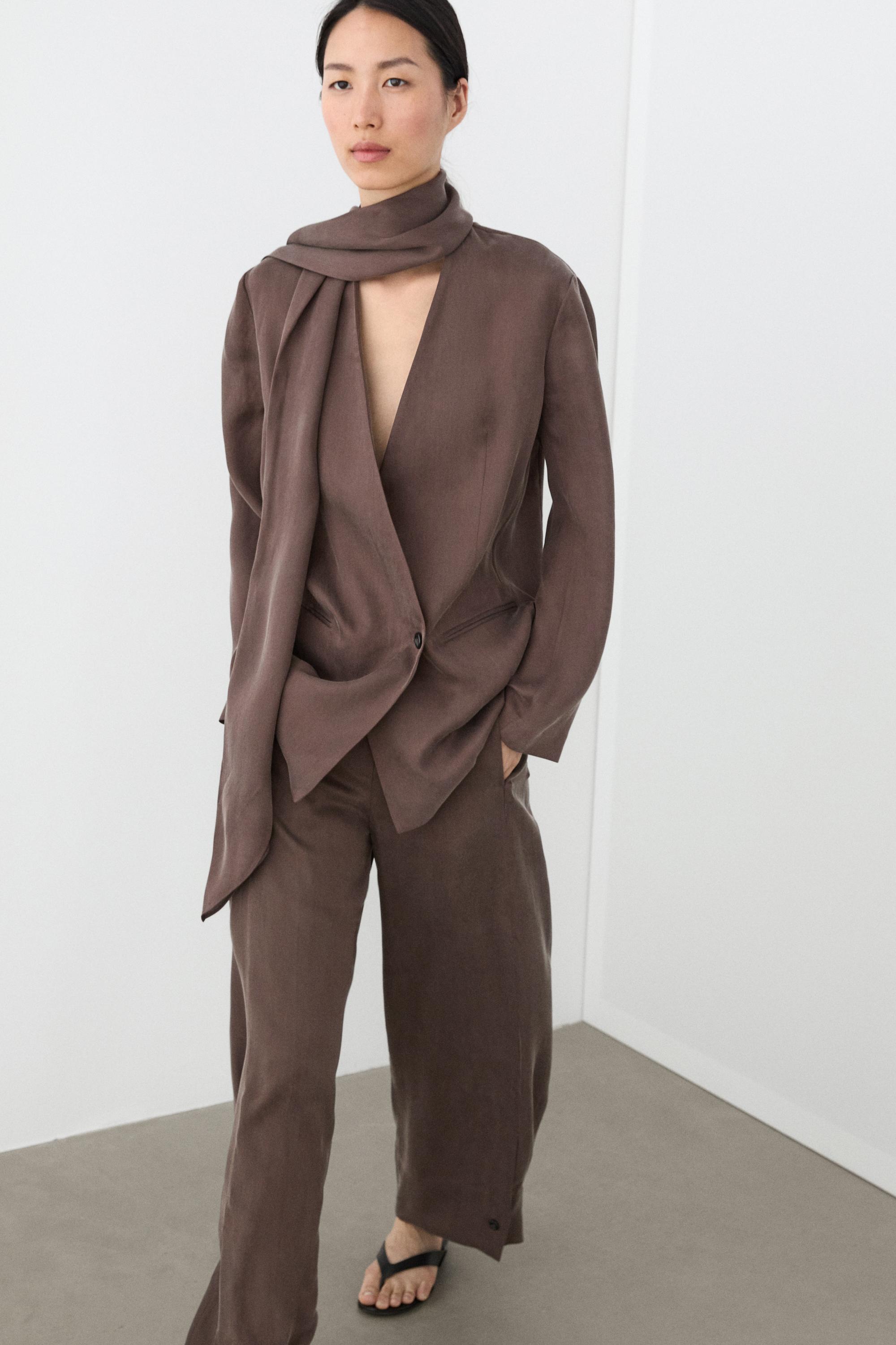 Total look flowing overshirt with tie detail — PLUM