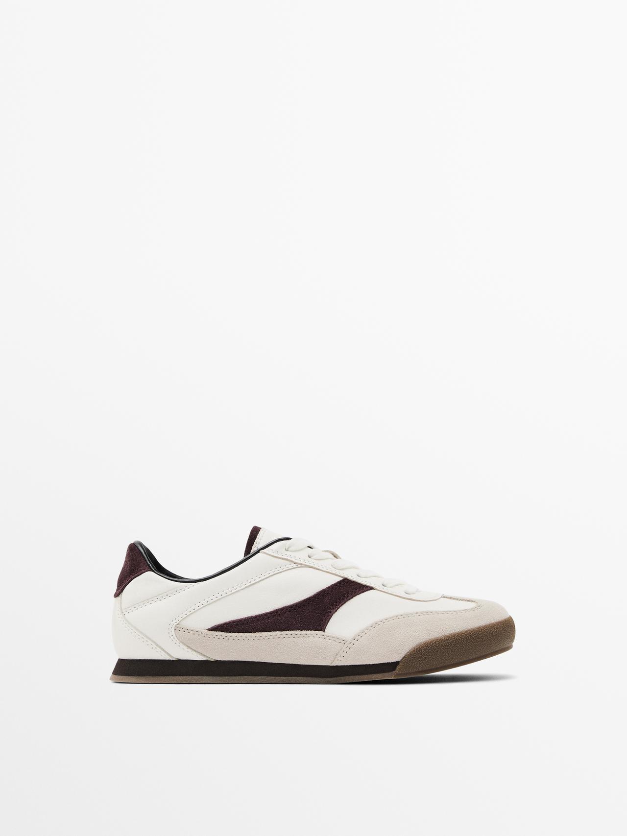 Massimo Dutti - Dame - Sneakers I Skind Med Kontrast - Hvid - 37