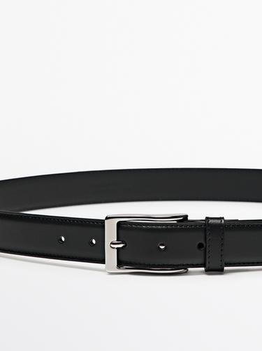 Leather dress belt with topstitching — BLACK 3