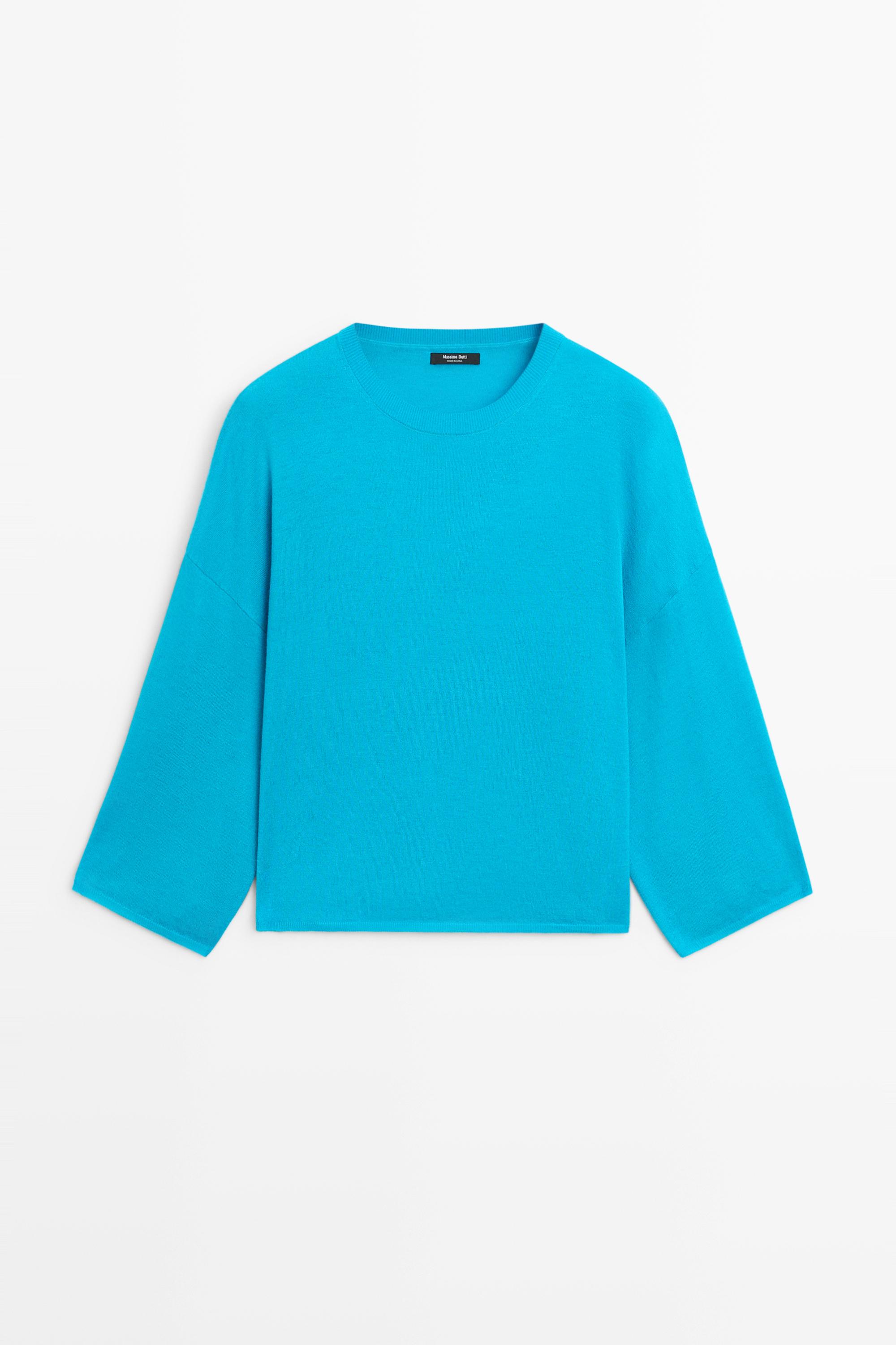 Round neck knit sweater — TURQUOISE