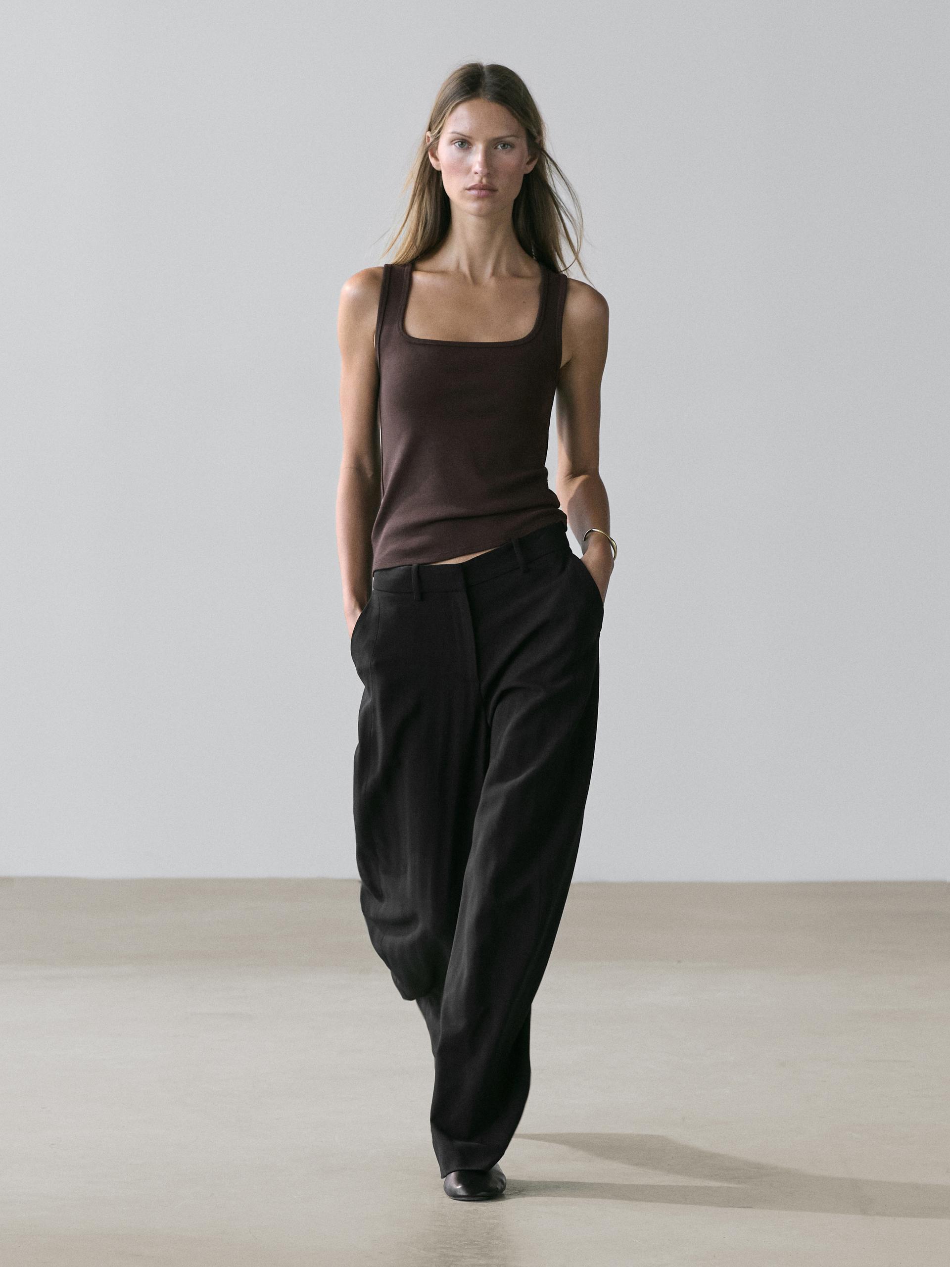 Canotta Con Scollo Quadrato - Marrone - M - Massimo Dutti - Femminile