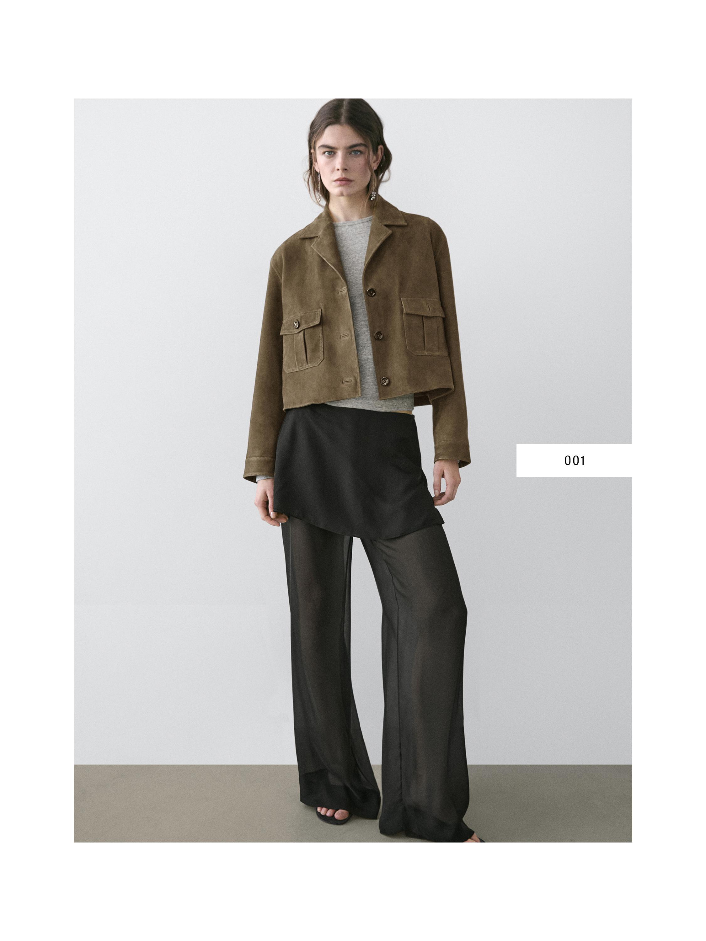 Short suede leather jacket — KHAKI