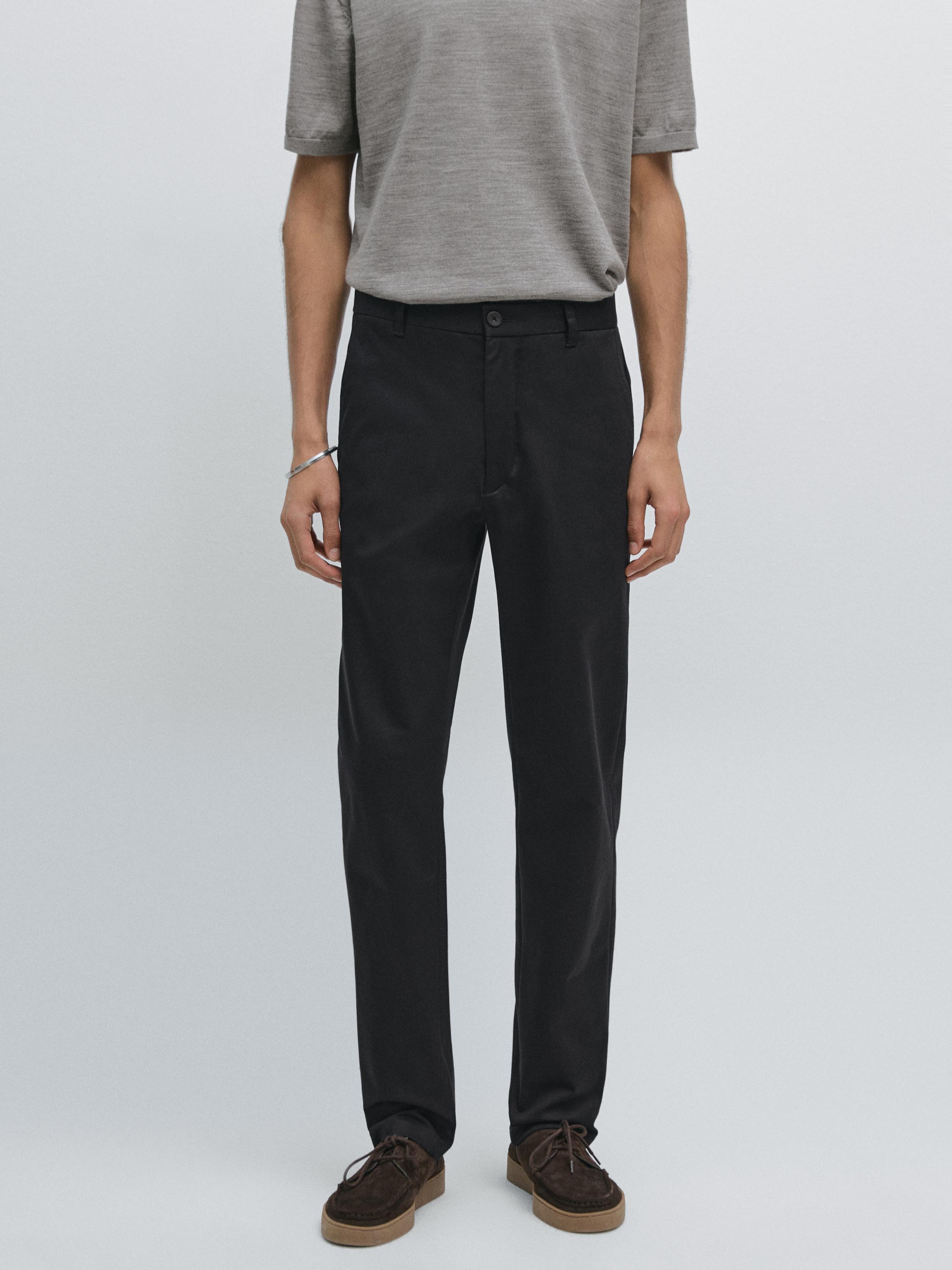 Cotton blend slim fit trousers