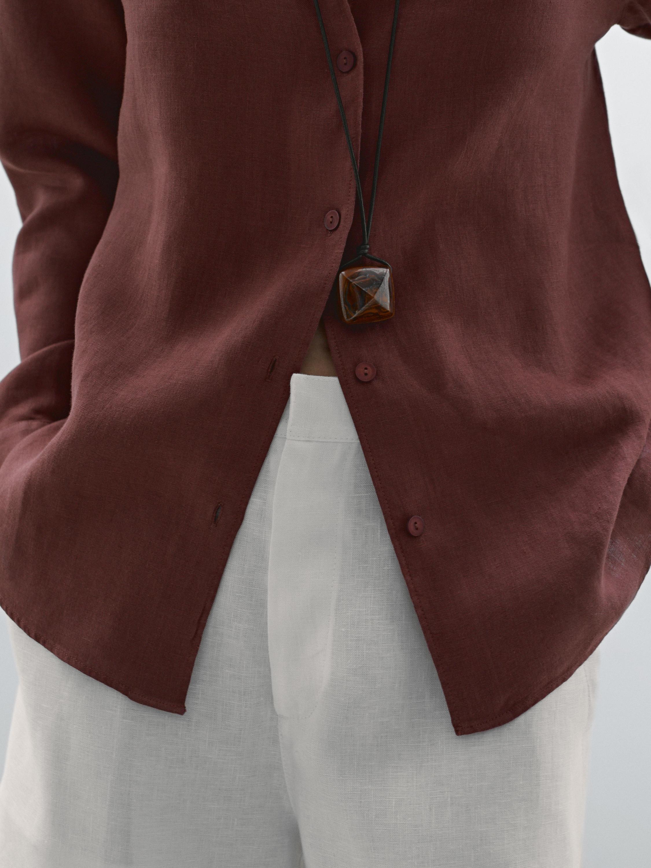 100% linen open collar shirt