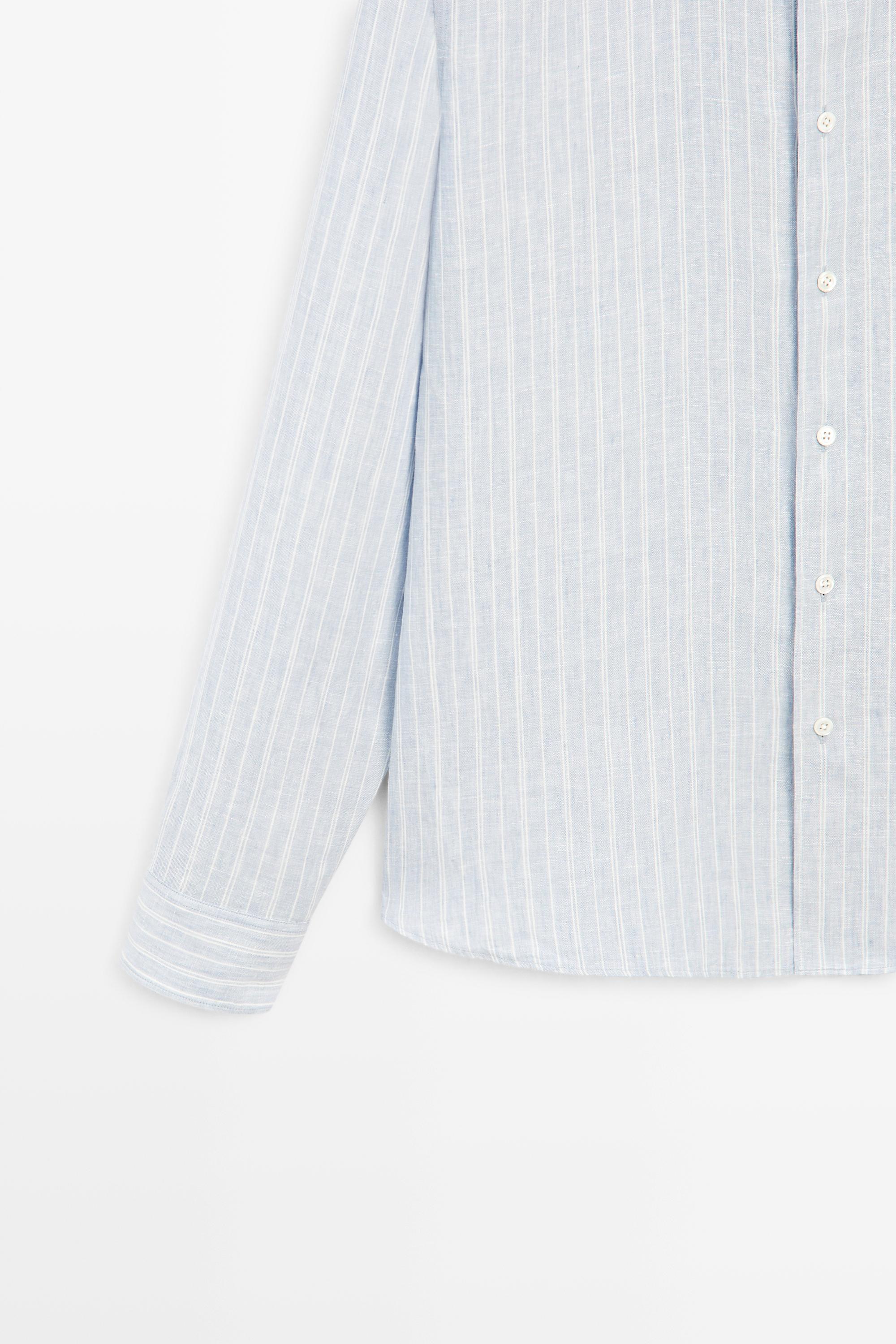 100% linen regular fit faded striped shirt — BLUE