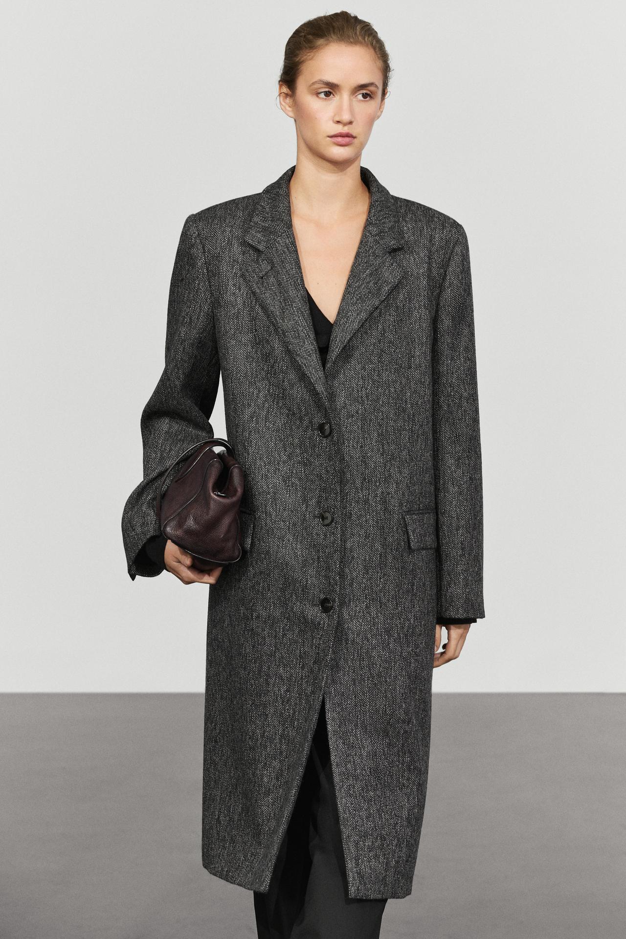 Long wool blend coat with marl finish — GREY