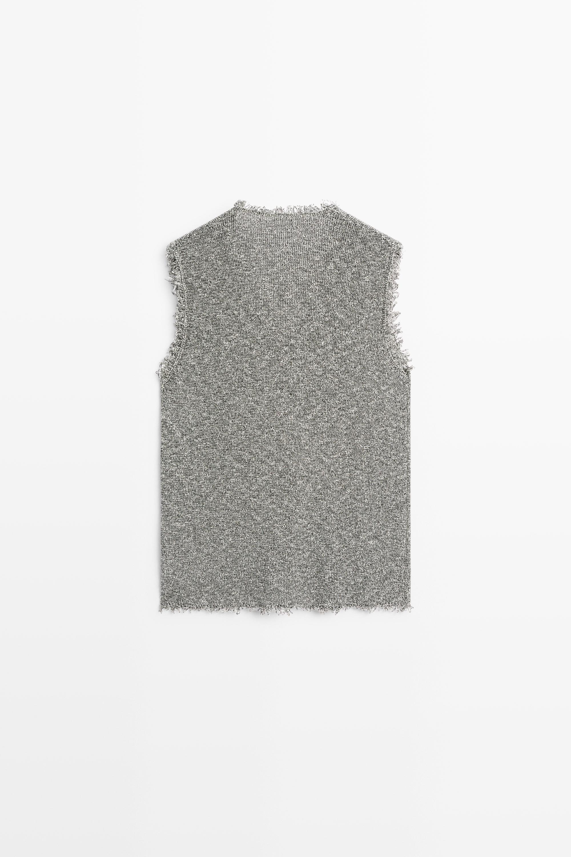 Flecked-effect V-neck top — GREY MARL