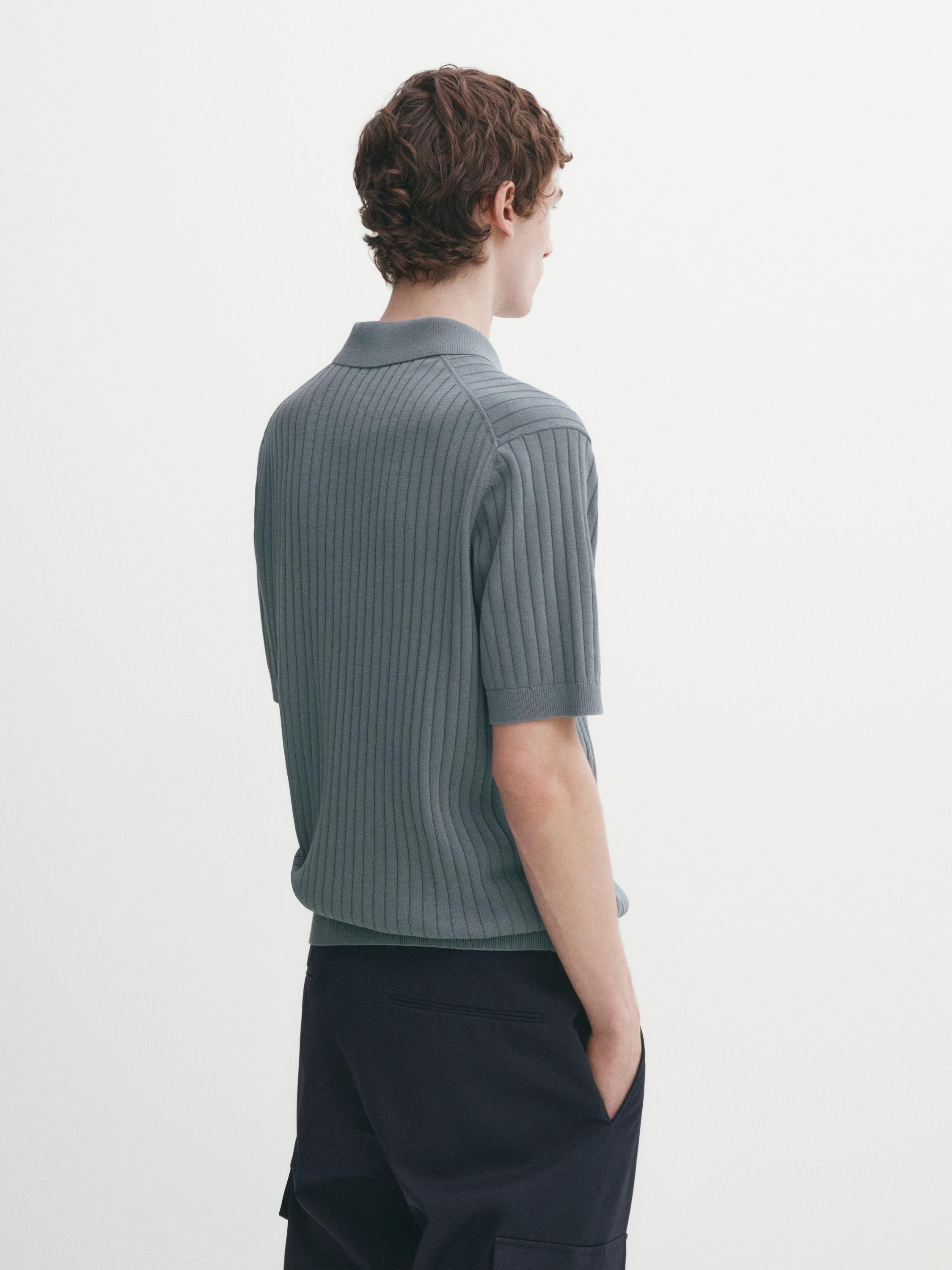 Pull polo en maille côtelée à manches courtes