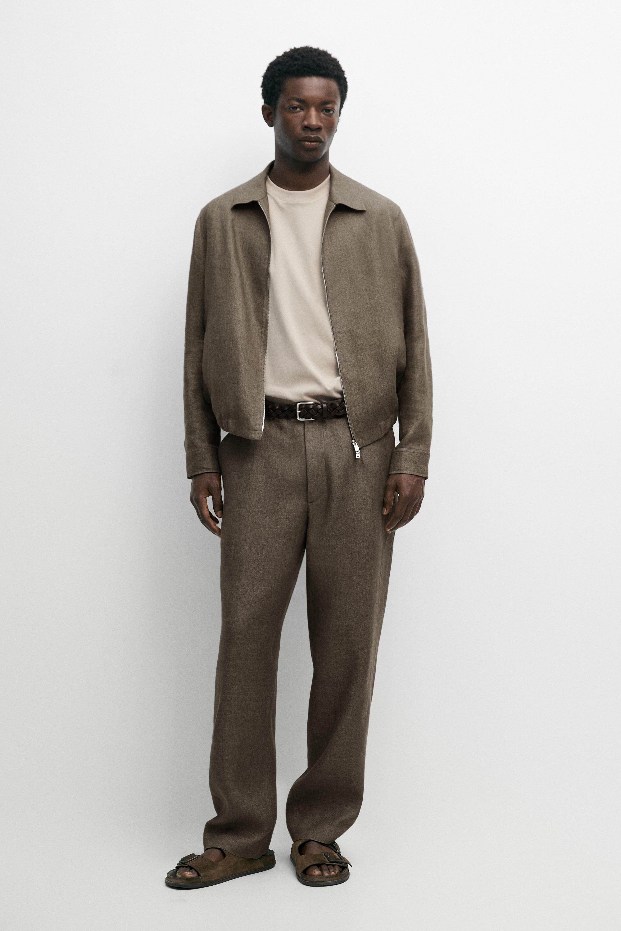 100% linen faded total look pants — GREENISH