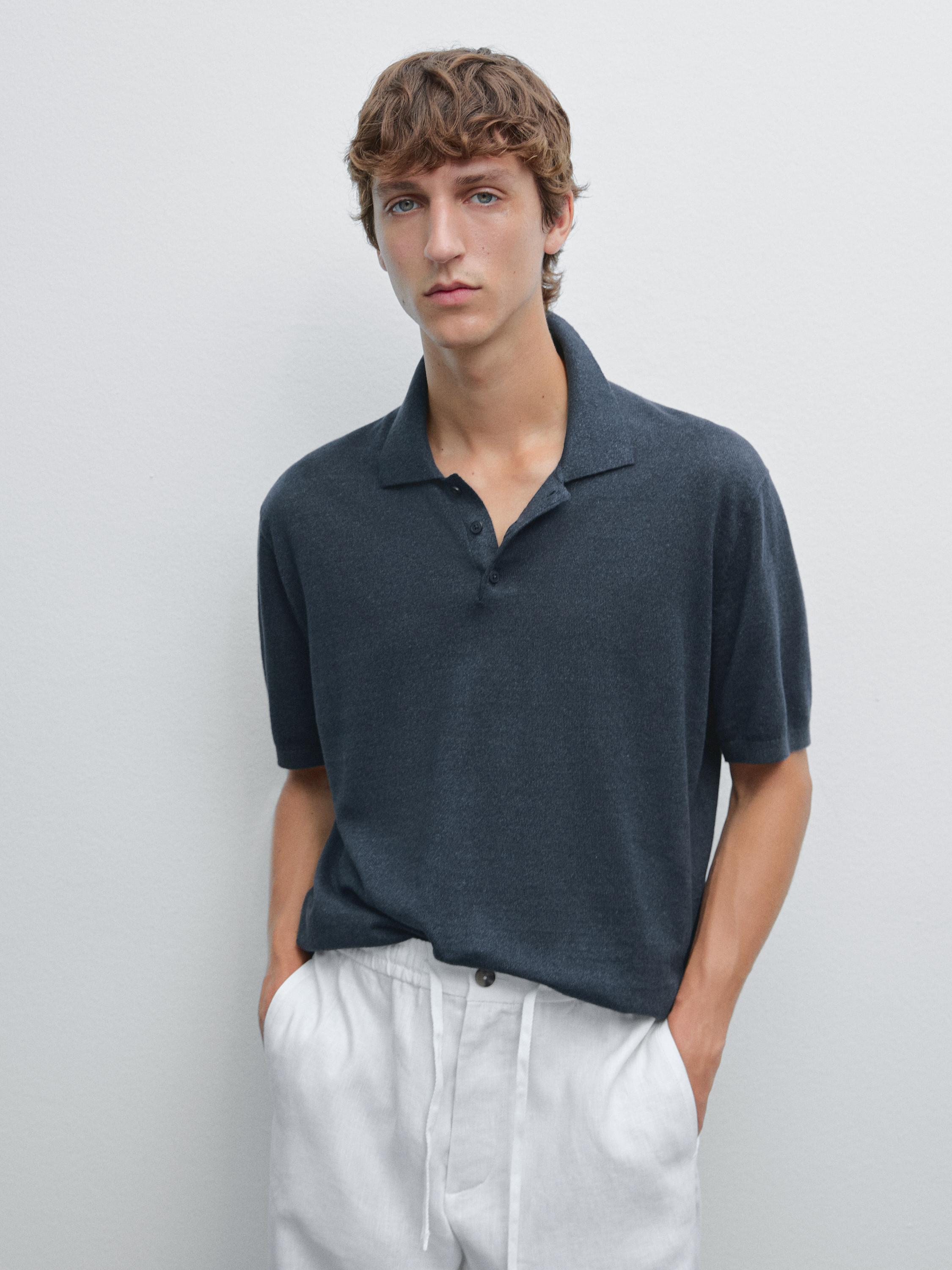 Trikot-Poloshirt aus Leinenmischgewebe