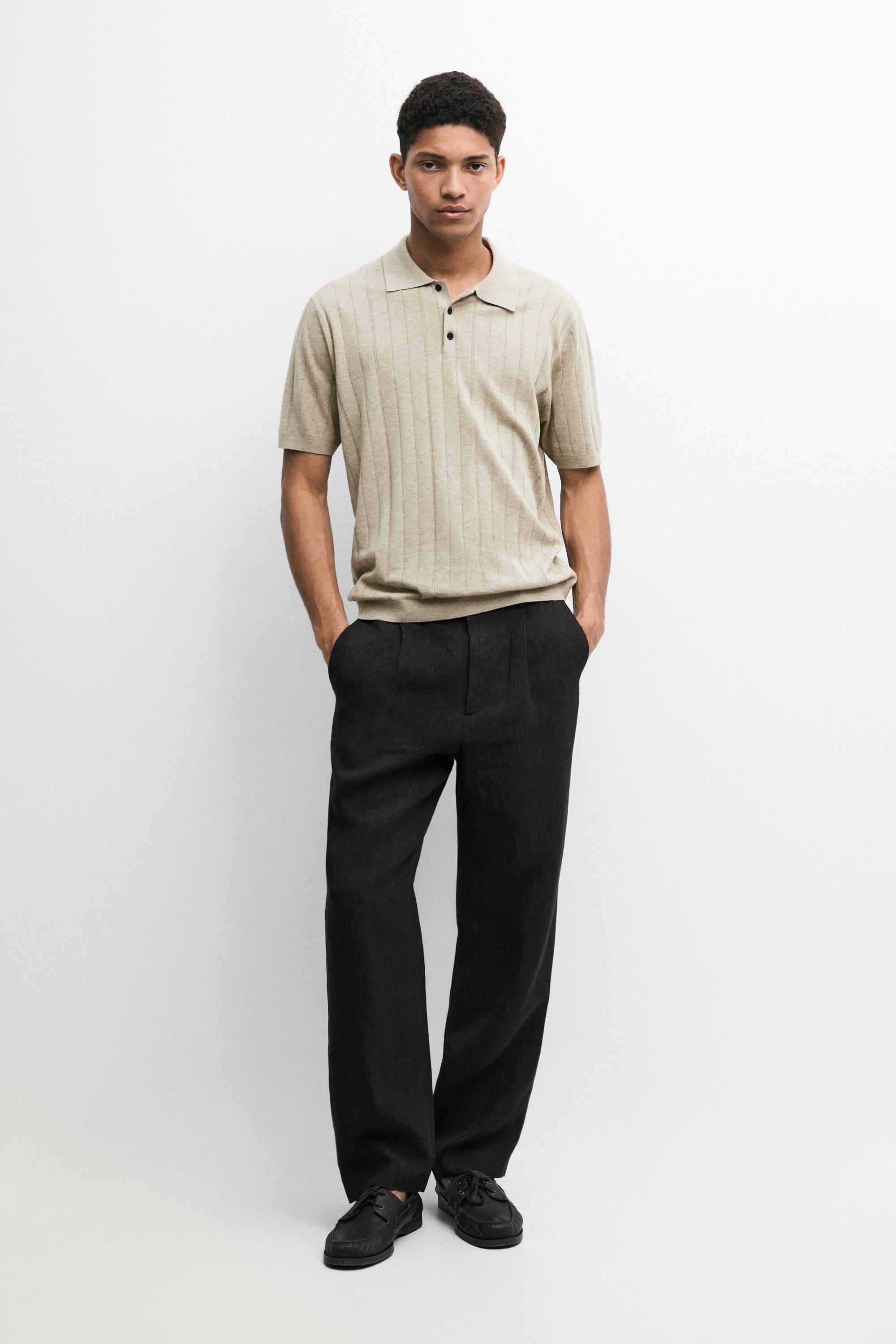 Knit cotton blend polo shirt with short sleeves