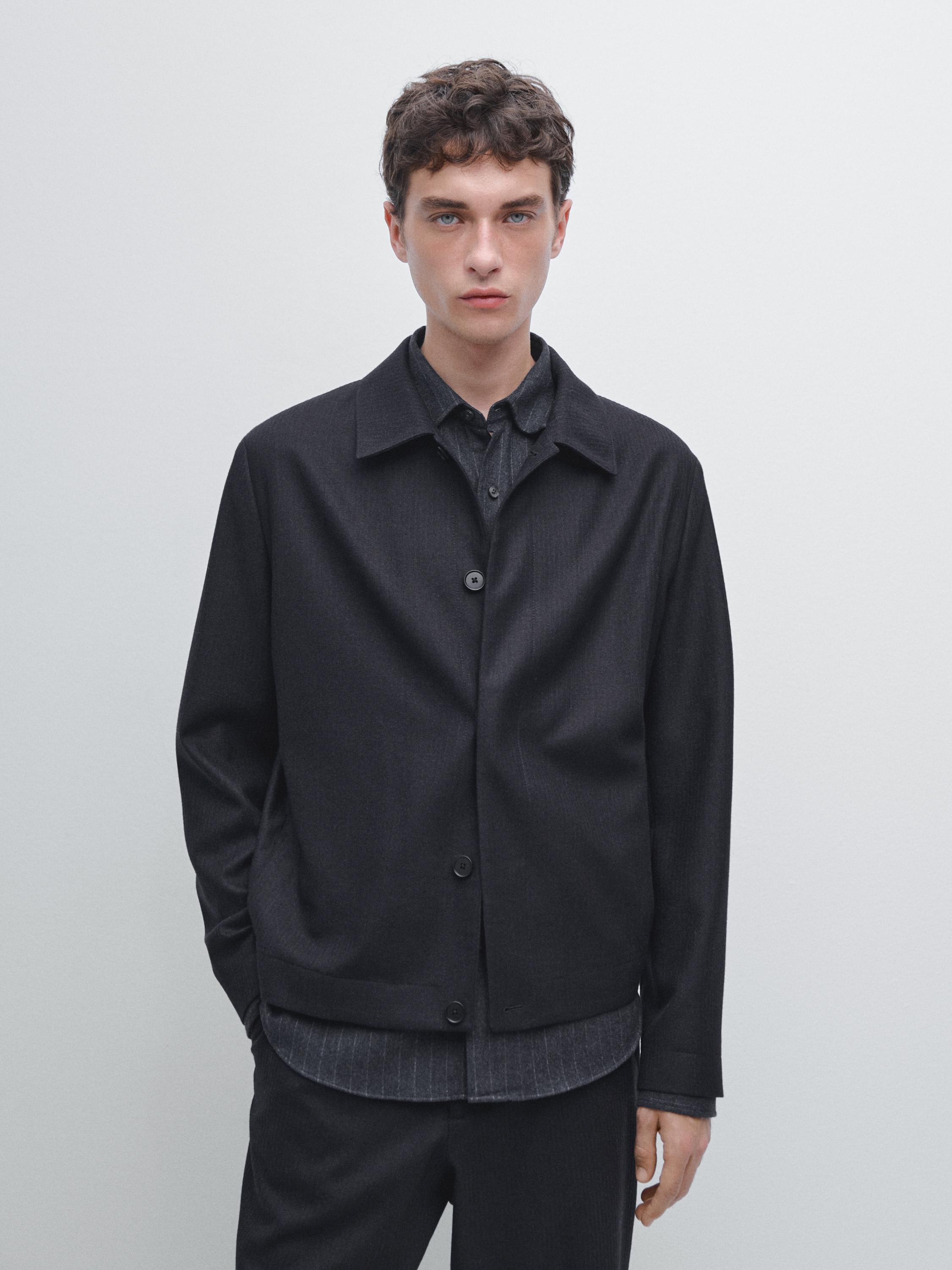 këmishë-xhaketë me efekt kadifeje 100% lesh