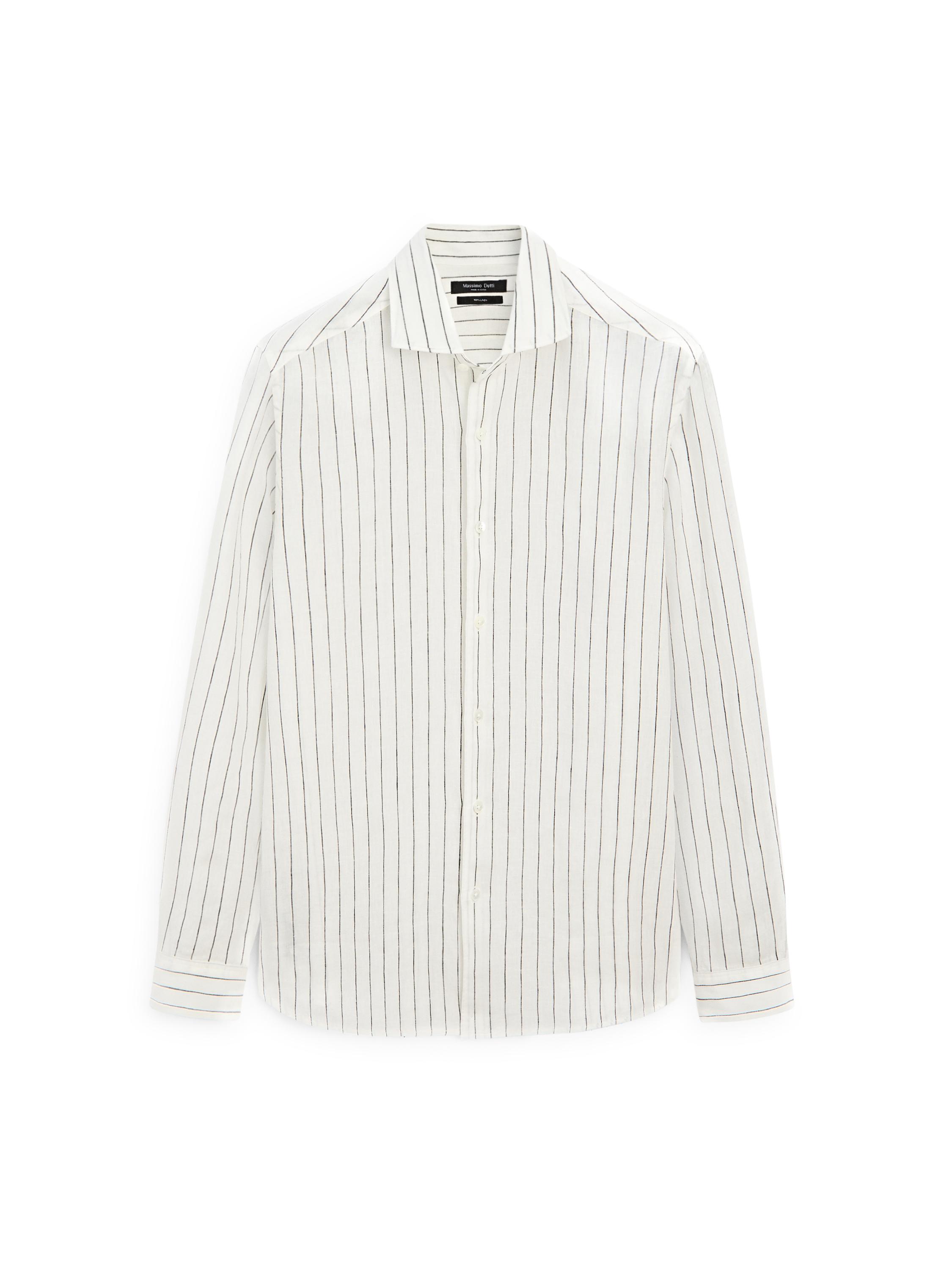 100% linen slim fit striped shirt — Off white