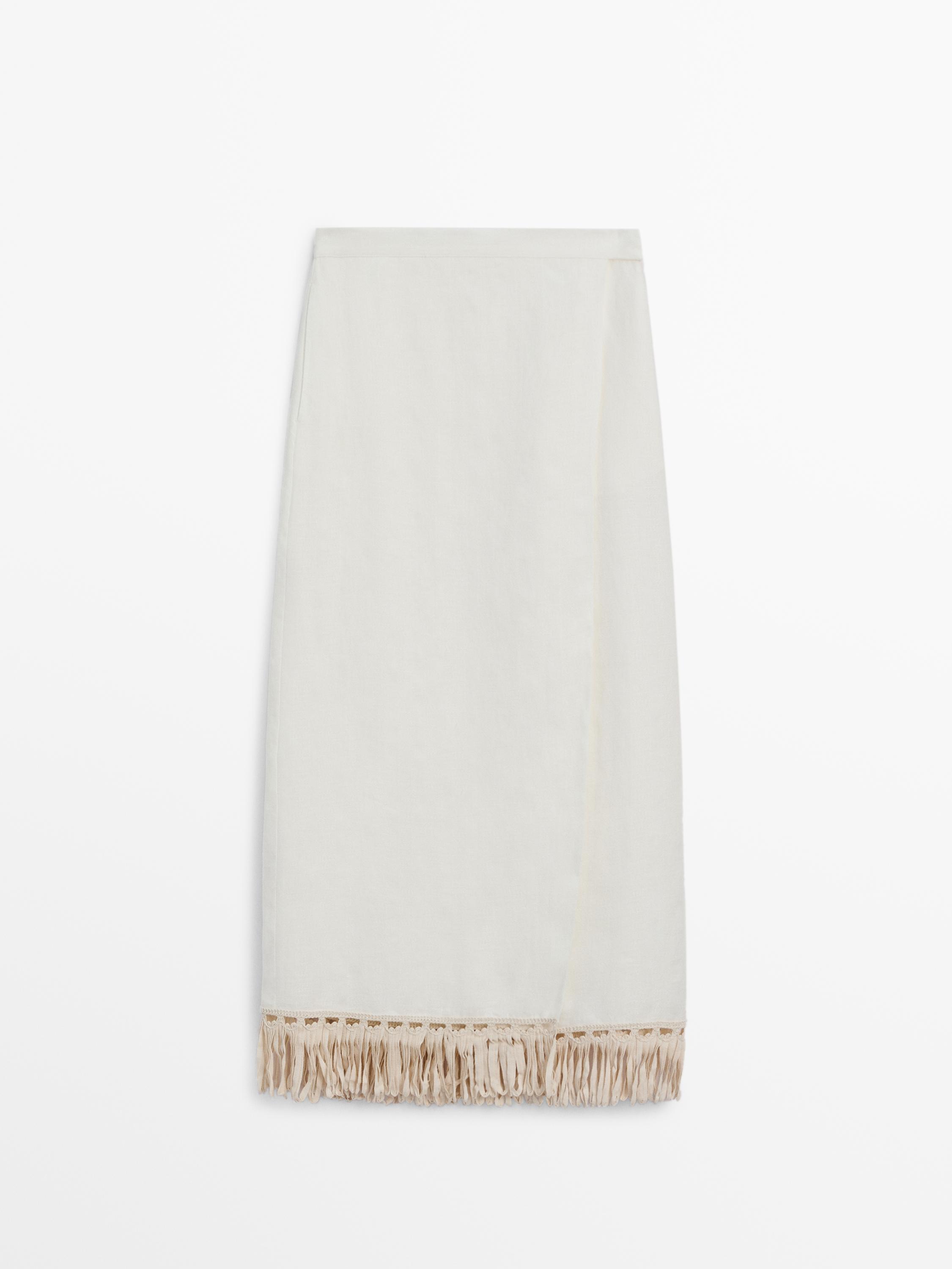 Linen pareo skirt with fringe detail