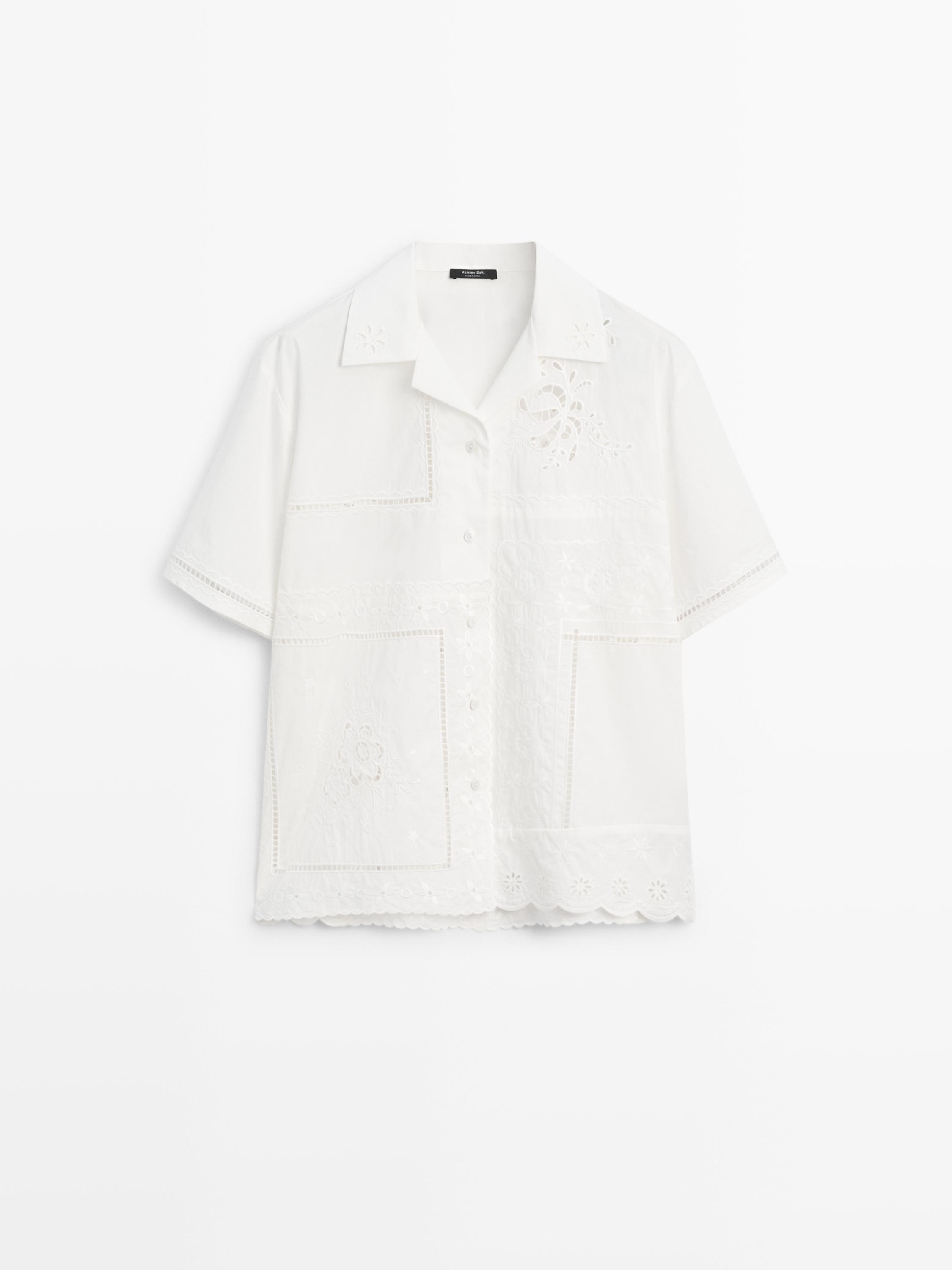 Embroidered short sleeve patchwork shirt