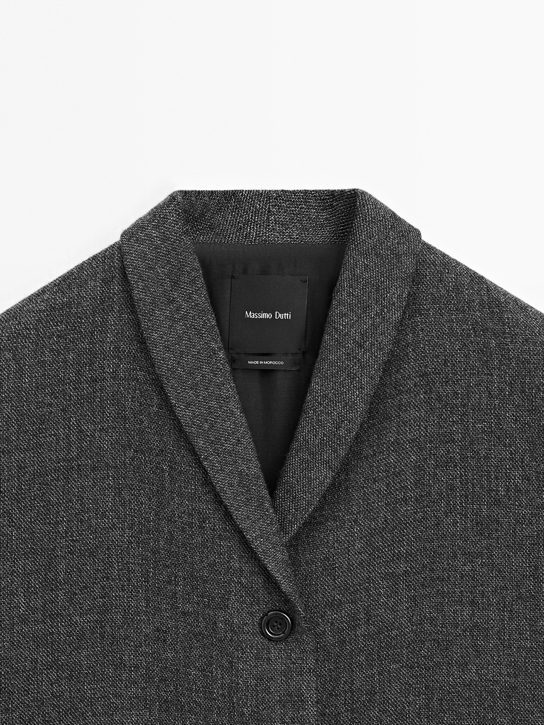 Mid-length wool blend coat with lapel collar