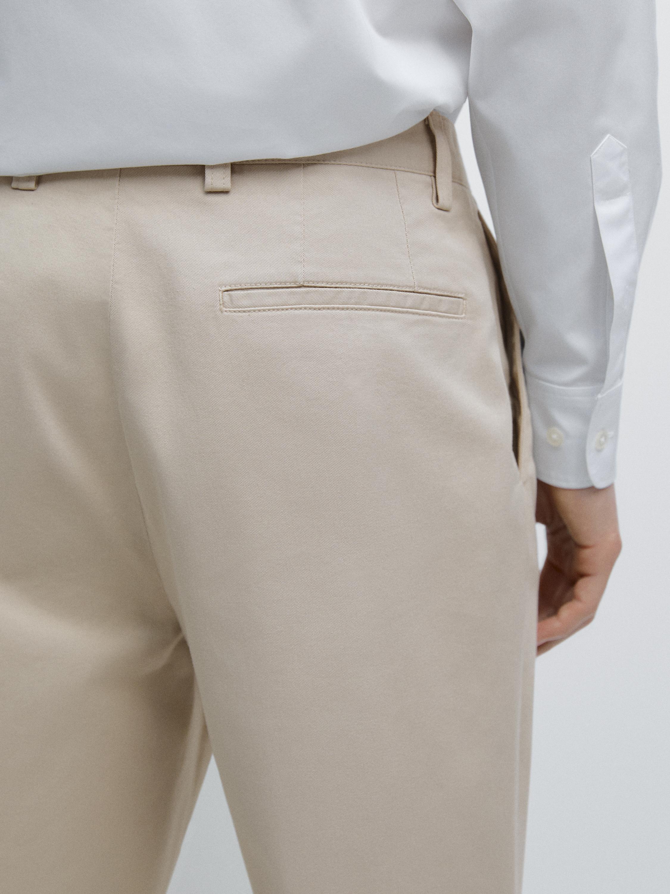 Straight-leg cotton blend trousers — BEIGE