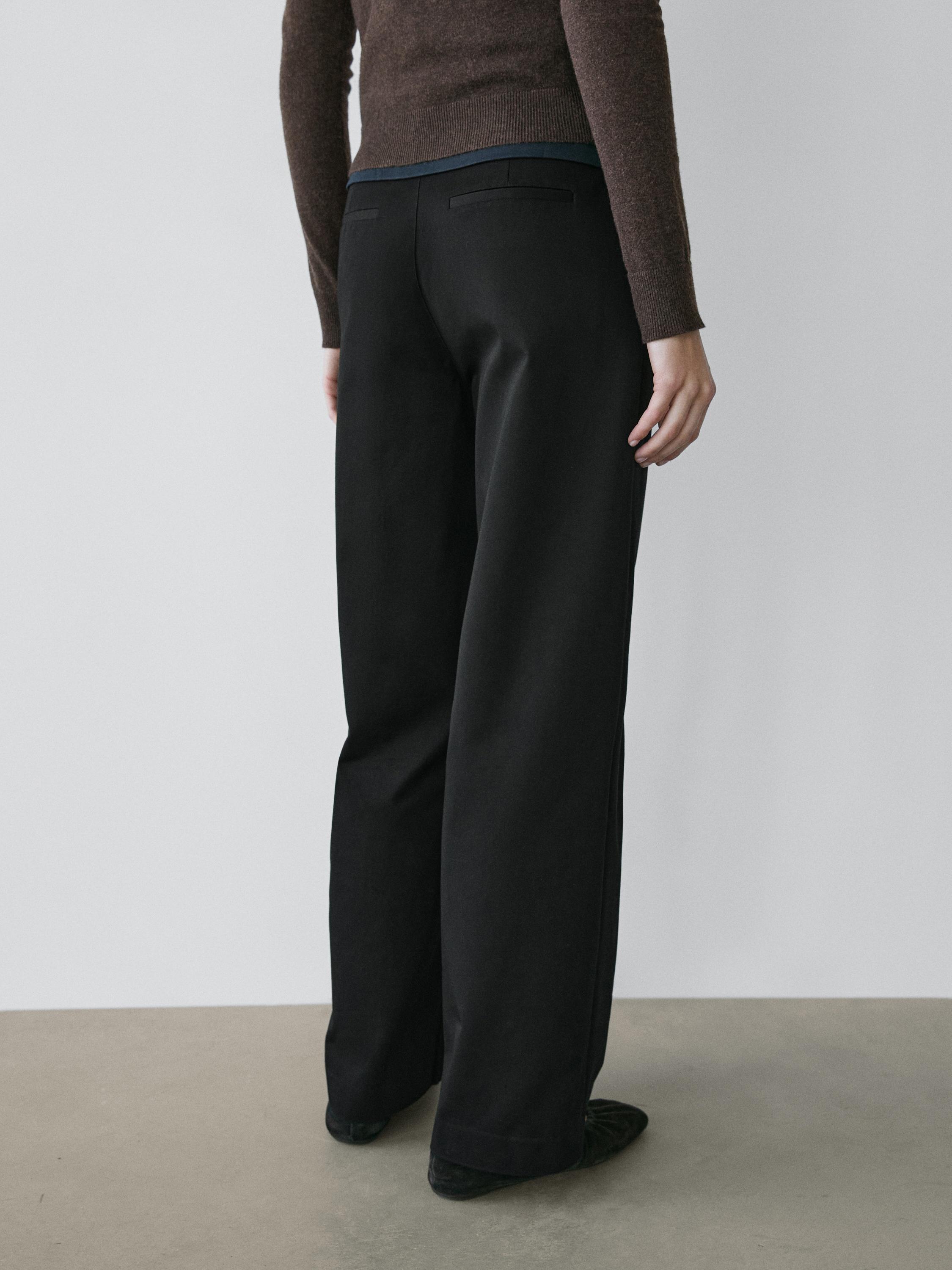 Darted cotton trousers — BLACK
