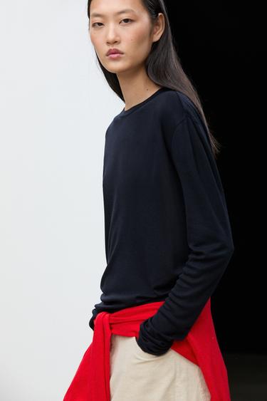 Long sleeve wool-blend T-shirt — NAVY BLUE 8