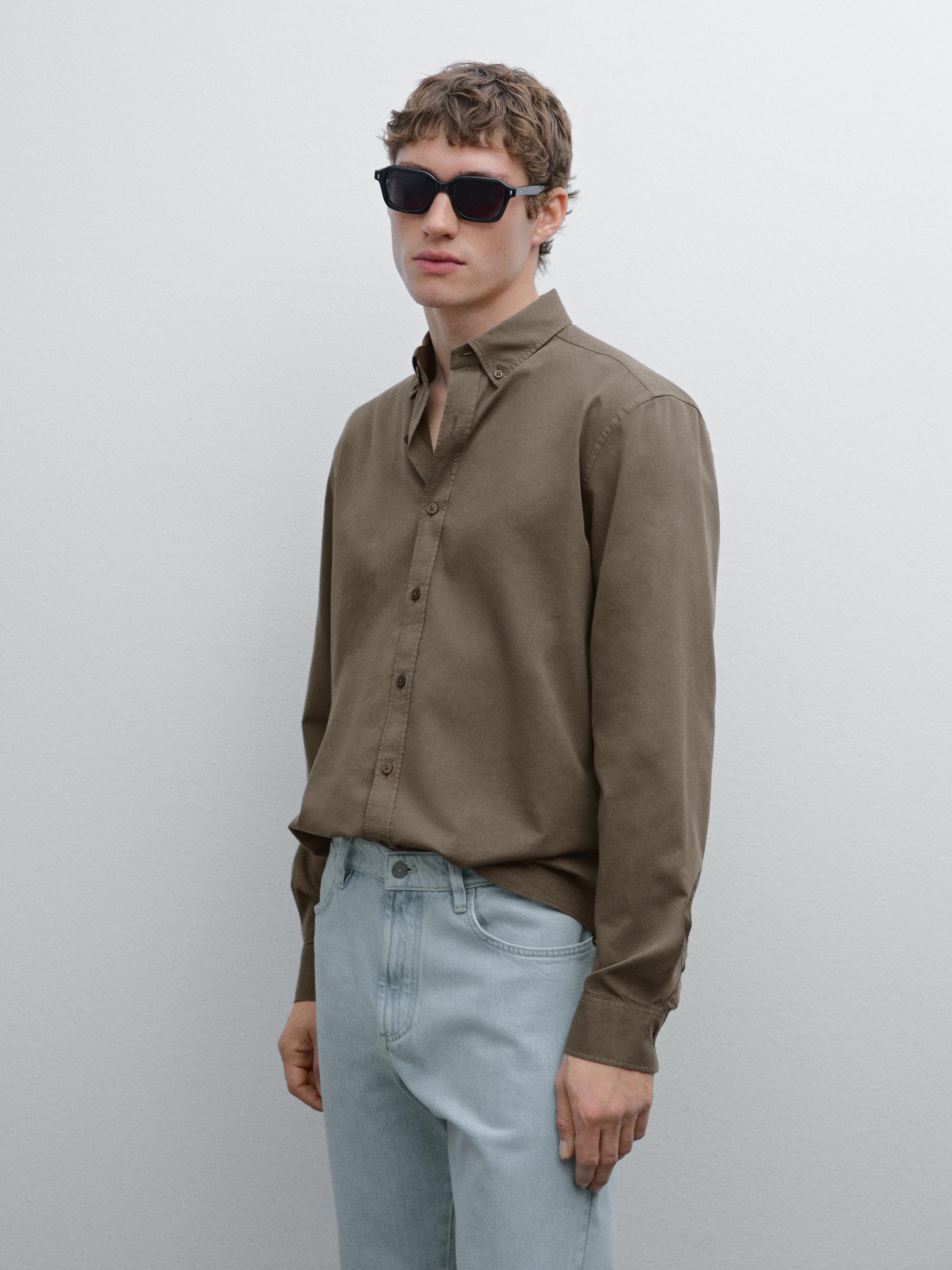 Camisa sarga regular fit  mezcla algodón