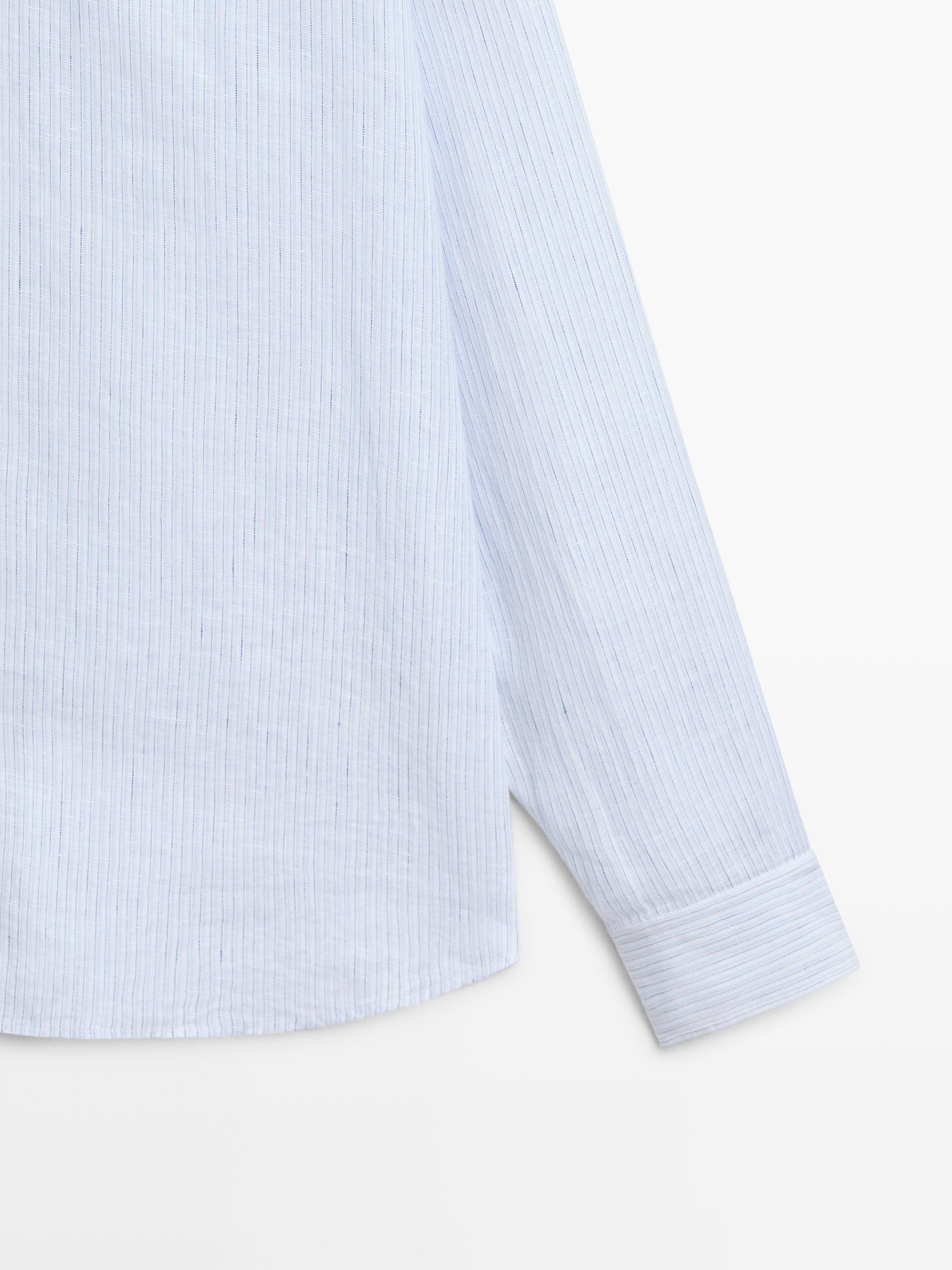 Regular fit 100% linen striped shirt — Sky blue