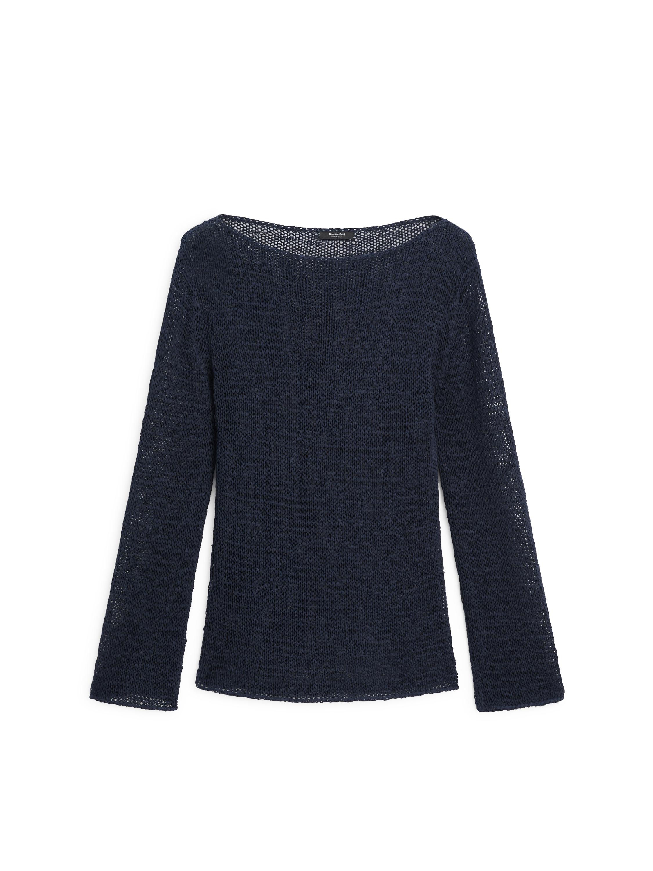 Cotton blend knit boat neck sweater — Dark Blue
